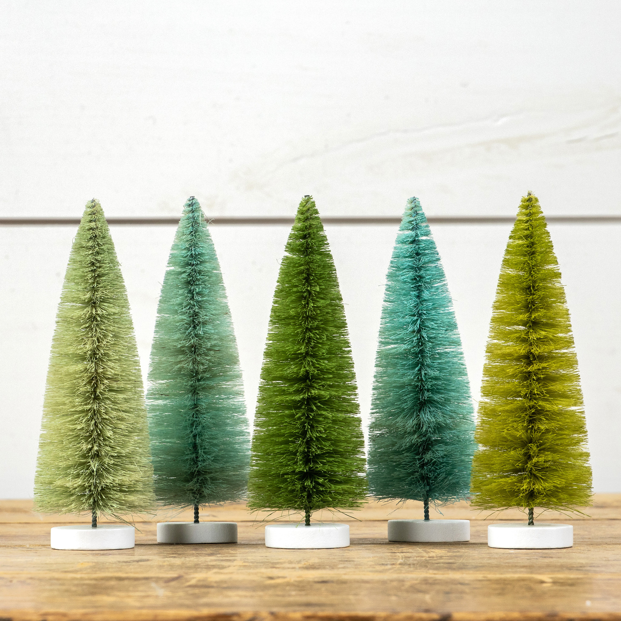 Green Hues Bottlebrush Trees Box, Set of 5, 8"