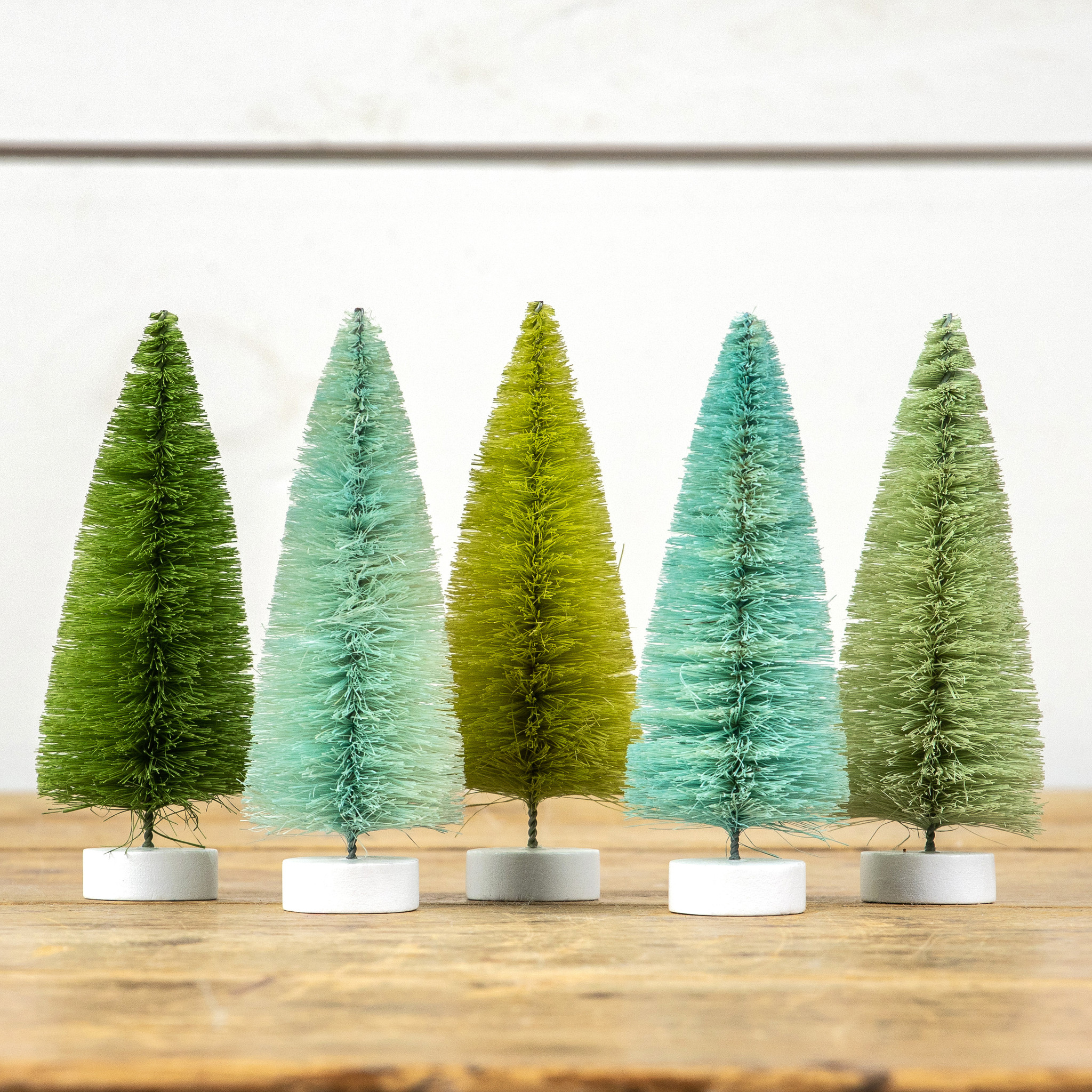 Green Hues Bottlebrush Trees Box, Set of 5, 6"