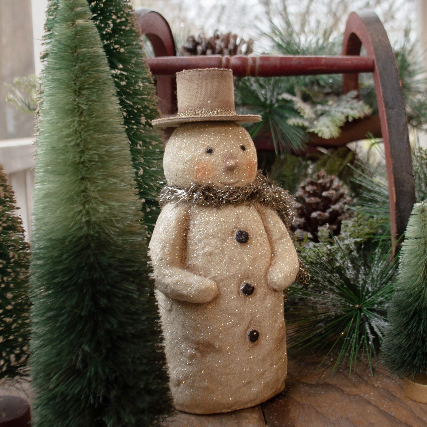 Flat Bottom Snowman with Scarf, 8.5"