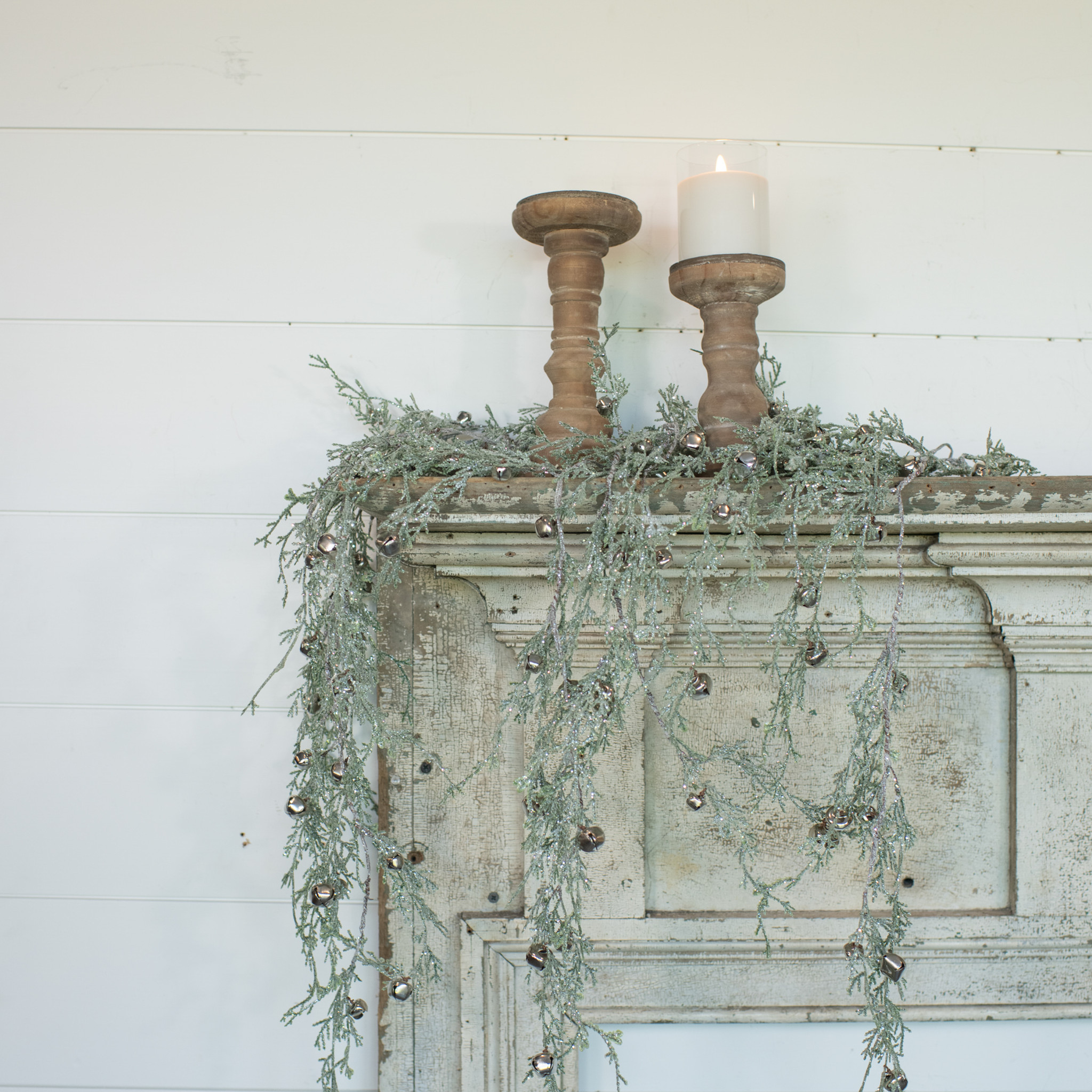 Silver Bell & Glittered Greens Swag, 51"