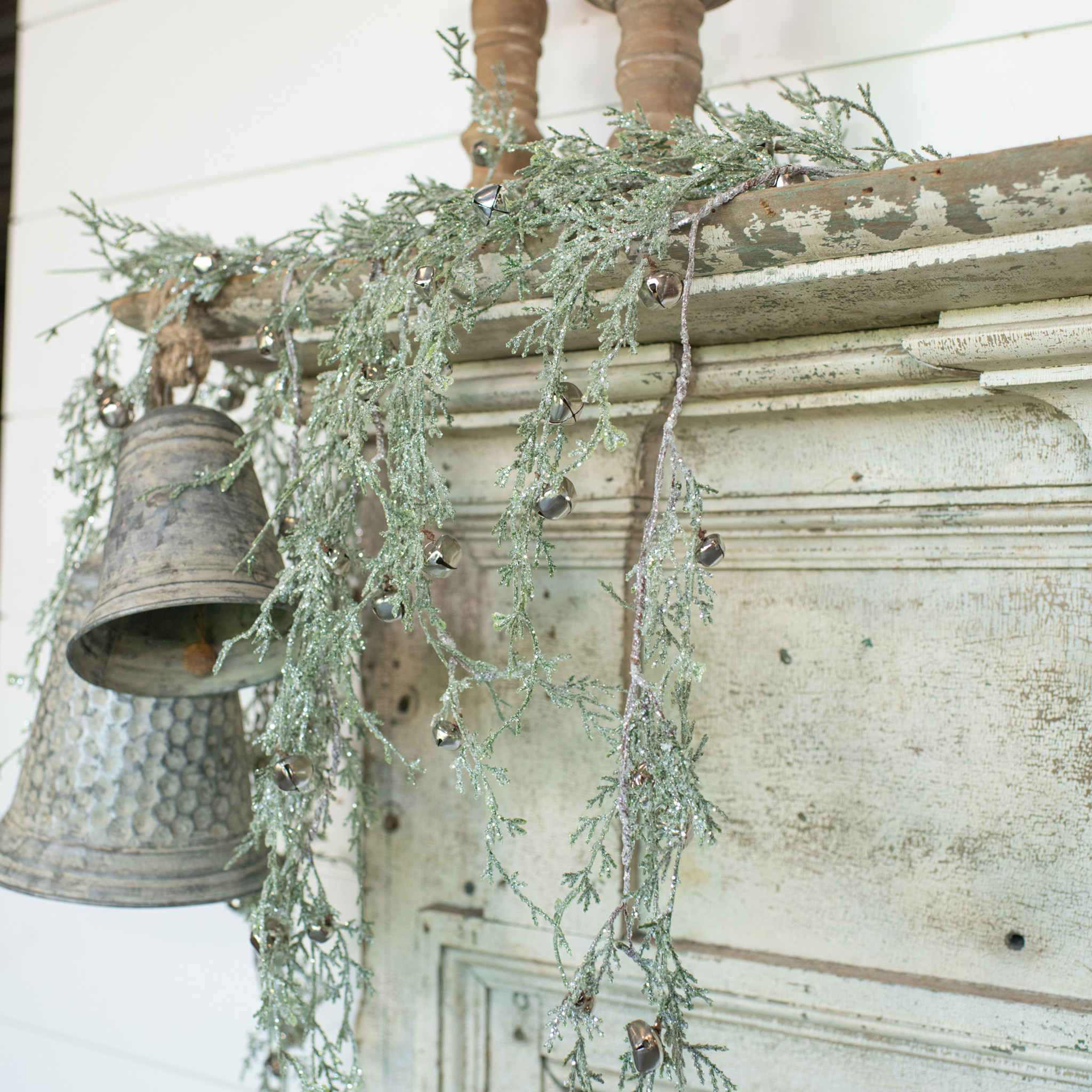 Silver Bell & Glittered Greens Swag, 51", photo 2 of 3