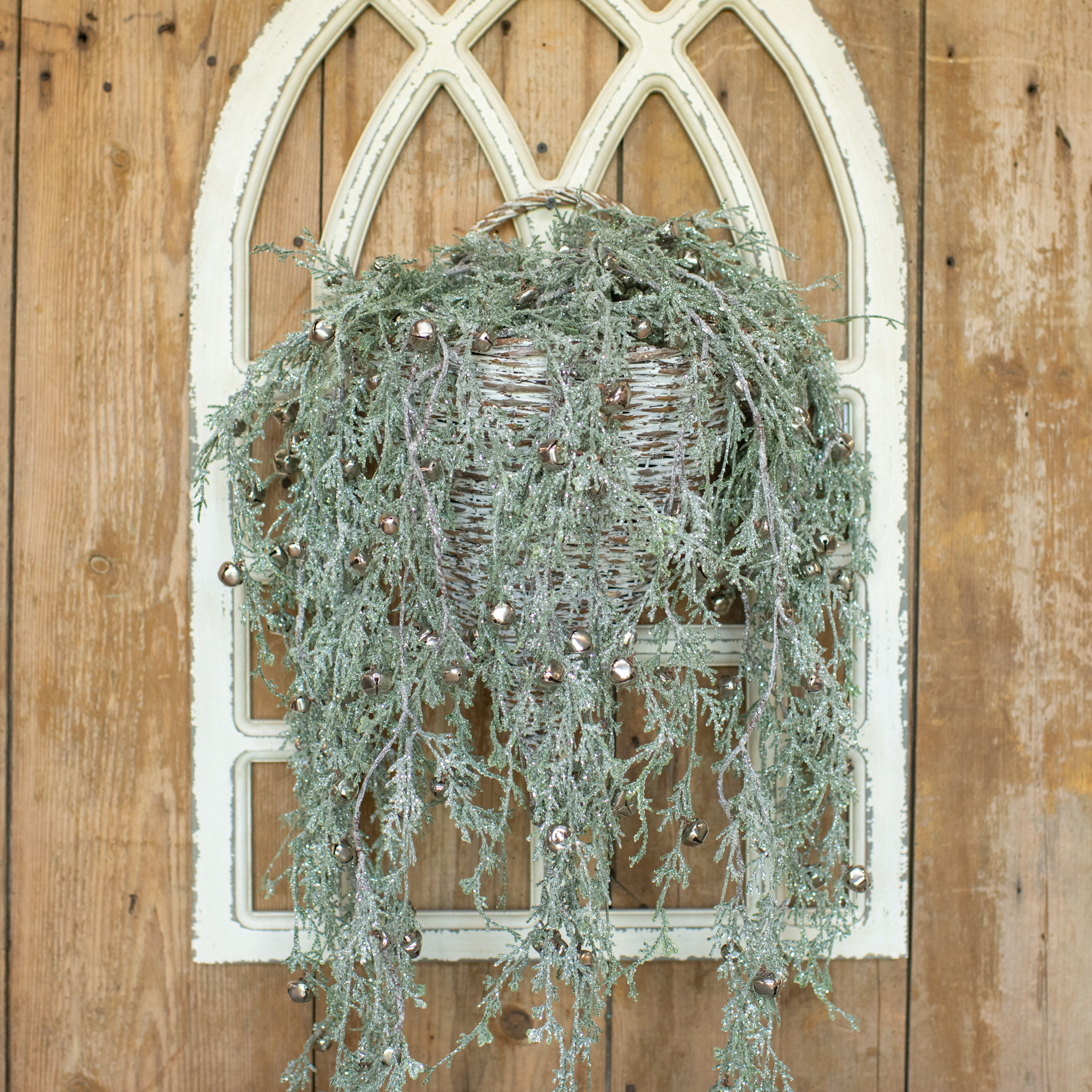 Silver Bell & Glittered Greens Swag, 51", photo 3 of 3