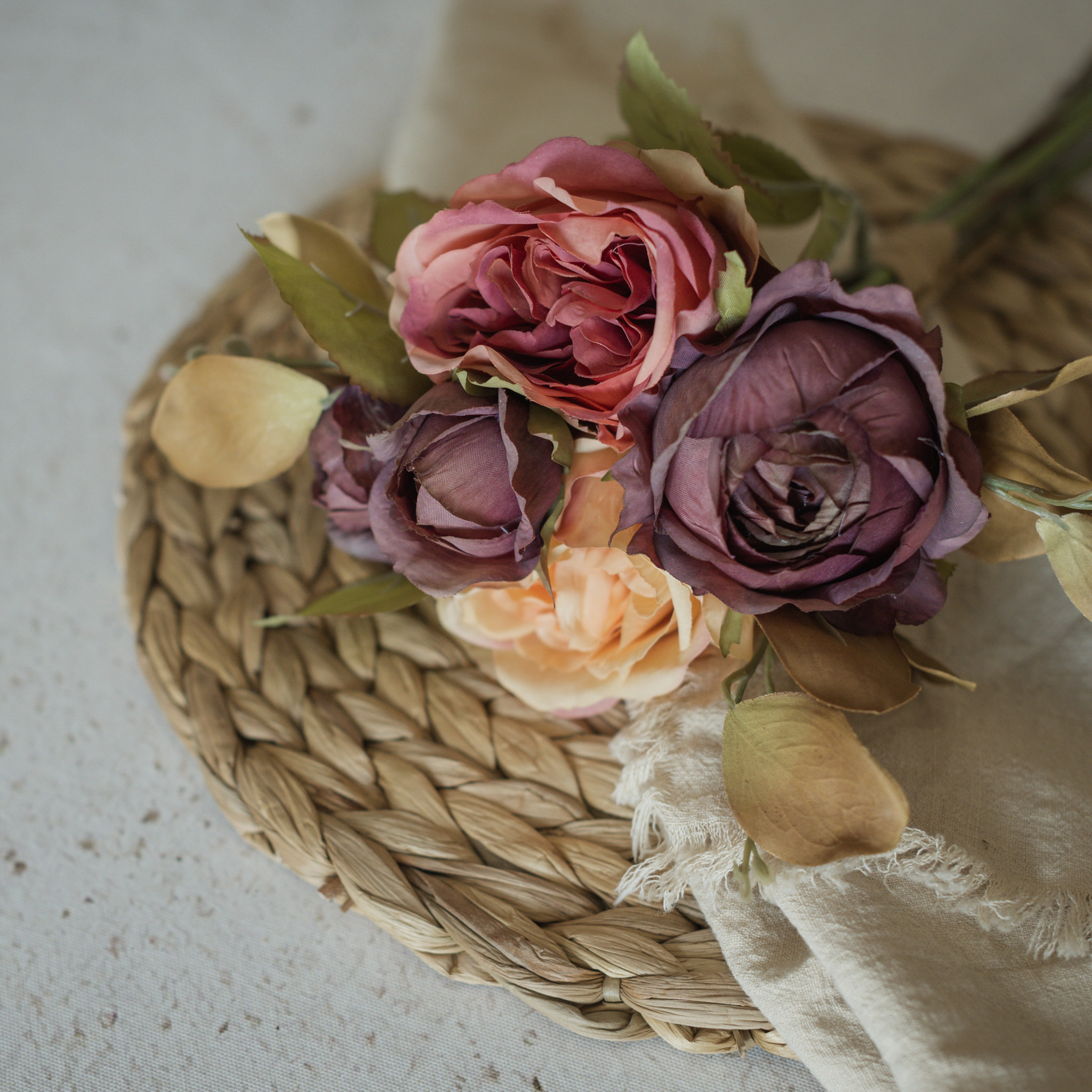 Mauve Yellow Rose Bundle, 14"