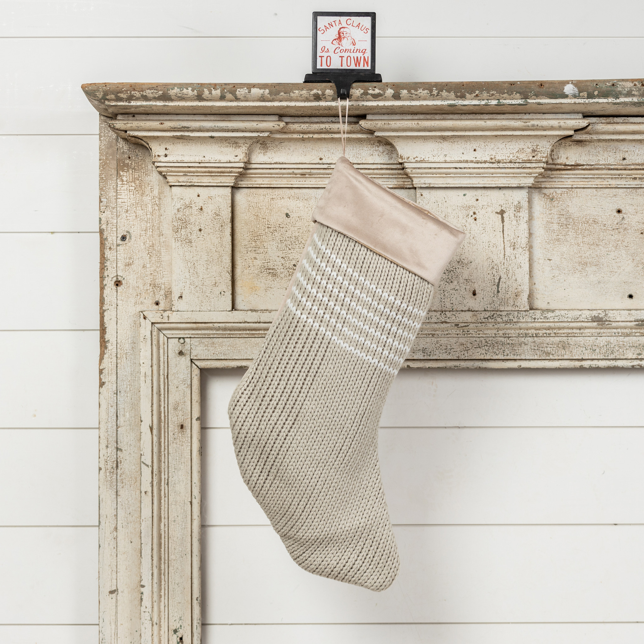 Grey Stocking with White Stripes, 24"