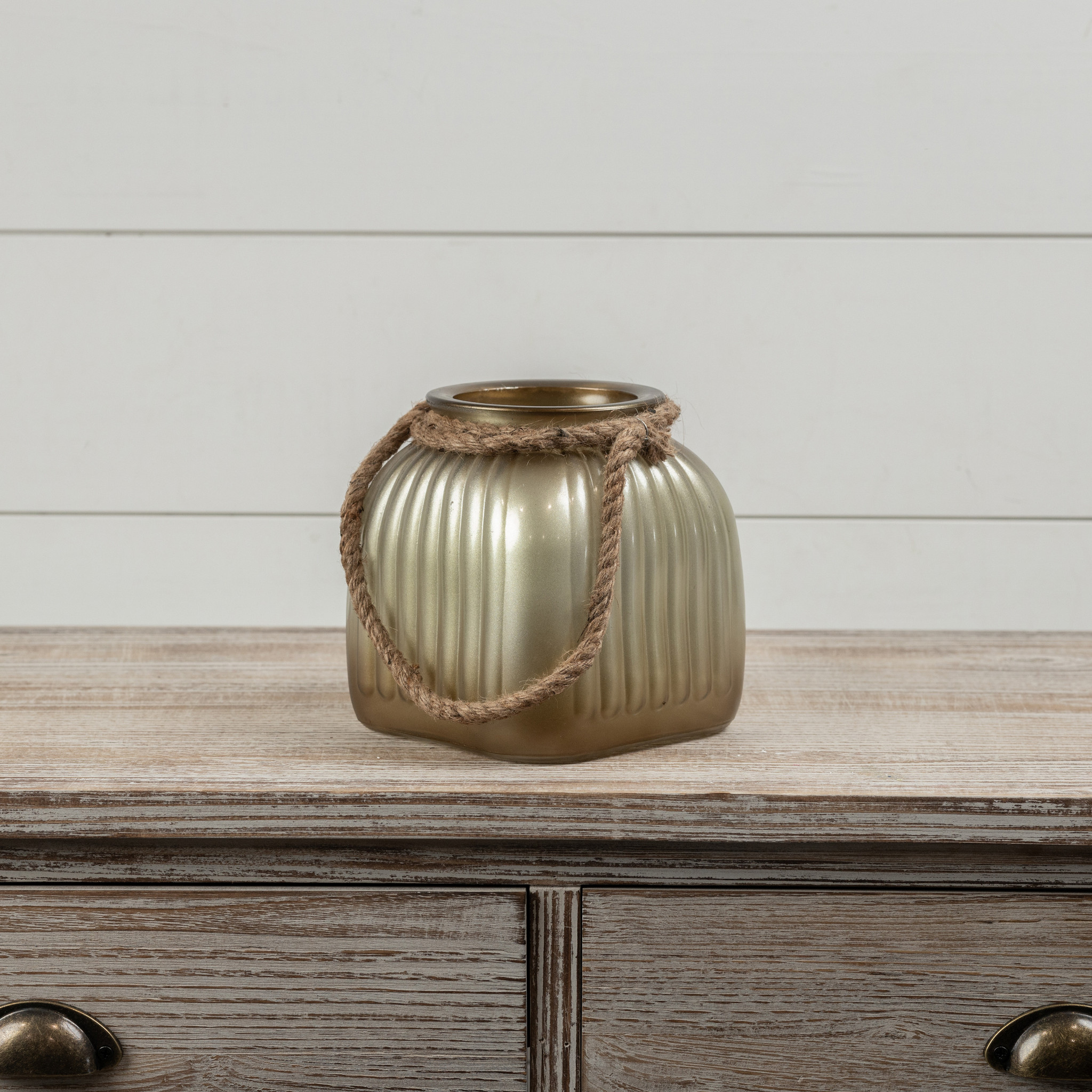 Gold Glass Votive with Rope Handle, 6.75", photo 3 of 4