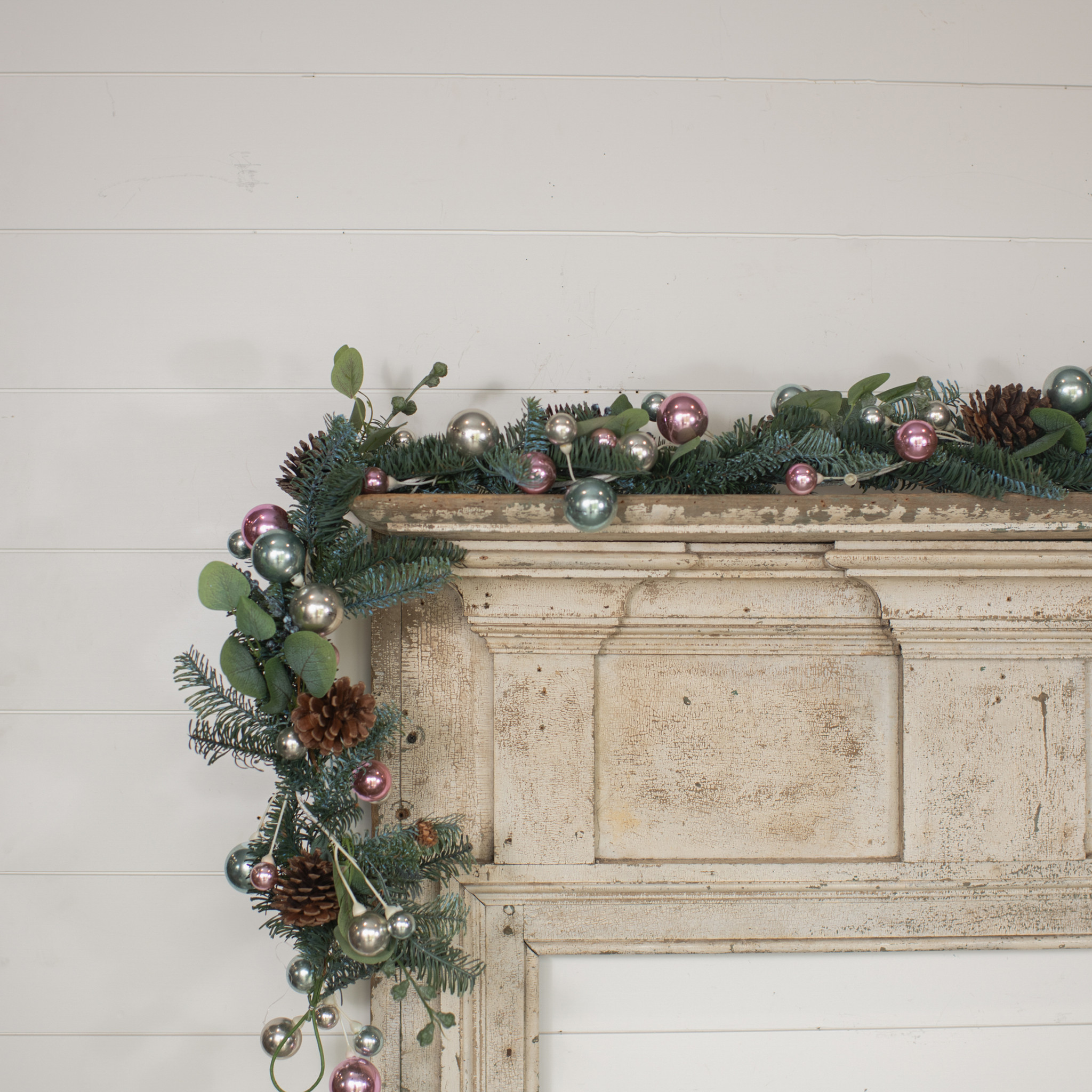 Sky Blue, Blush & Silver Garland with 2" Ball, 72"