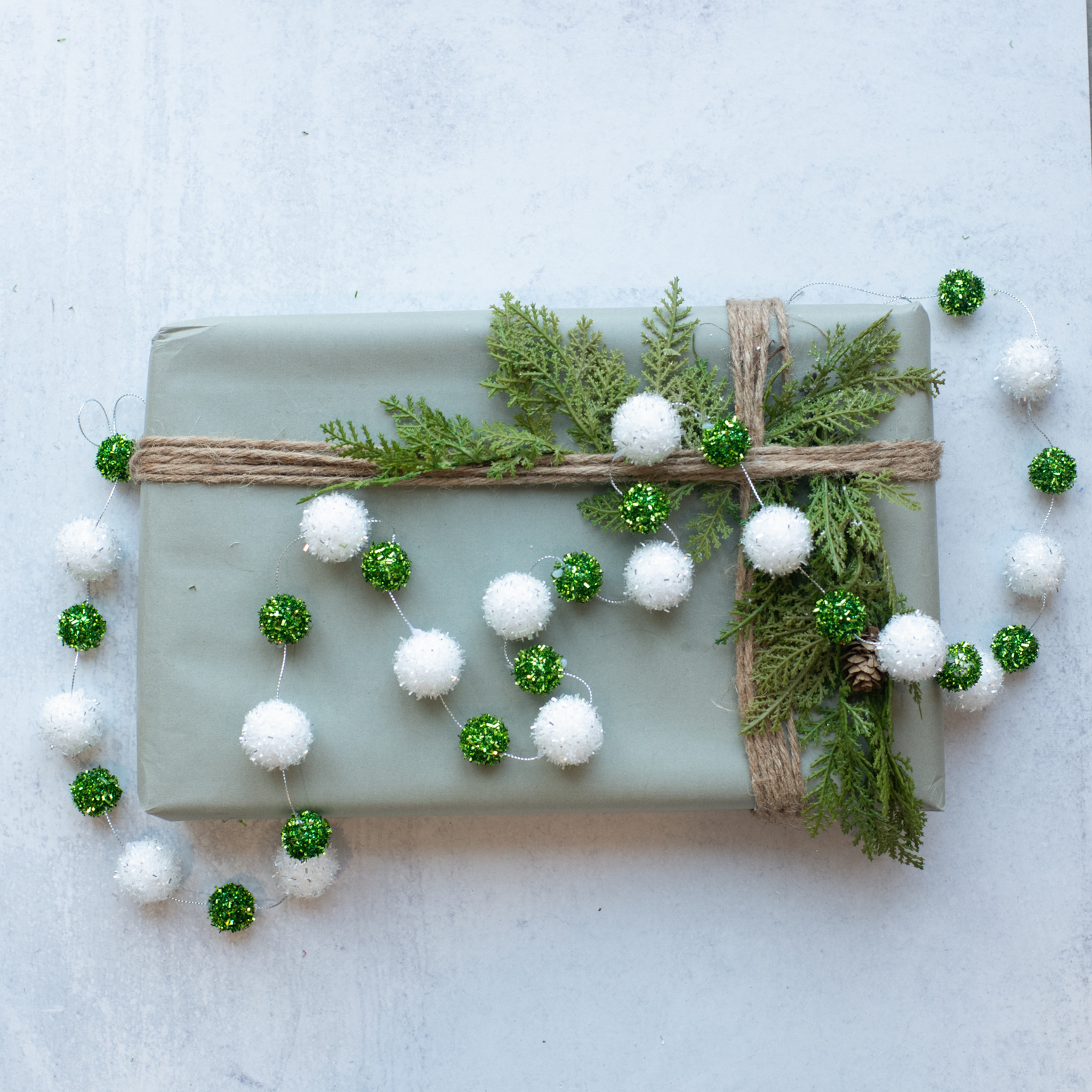 Small Green and White Snowball Garland