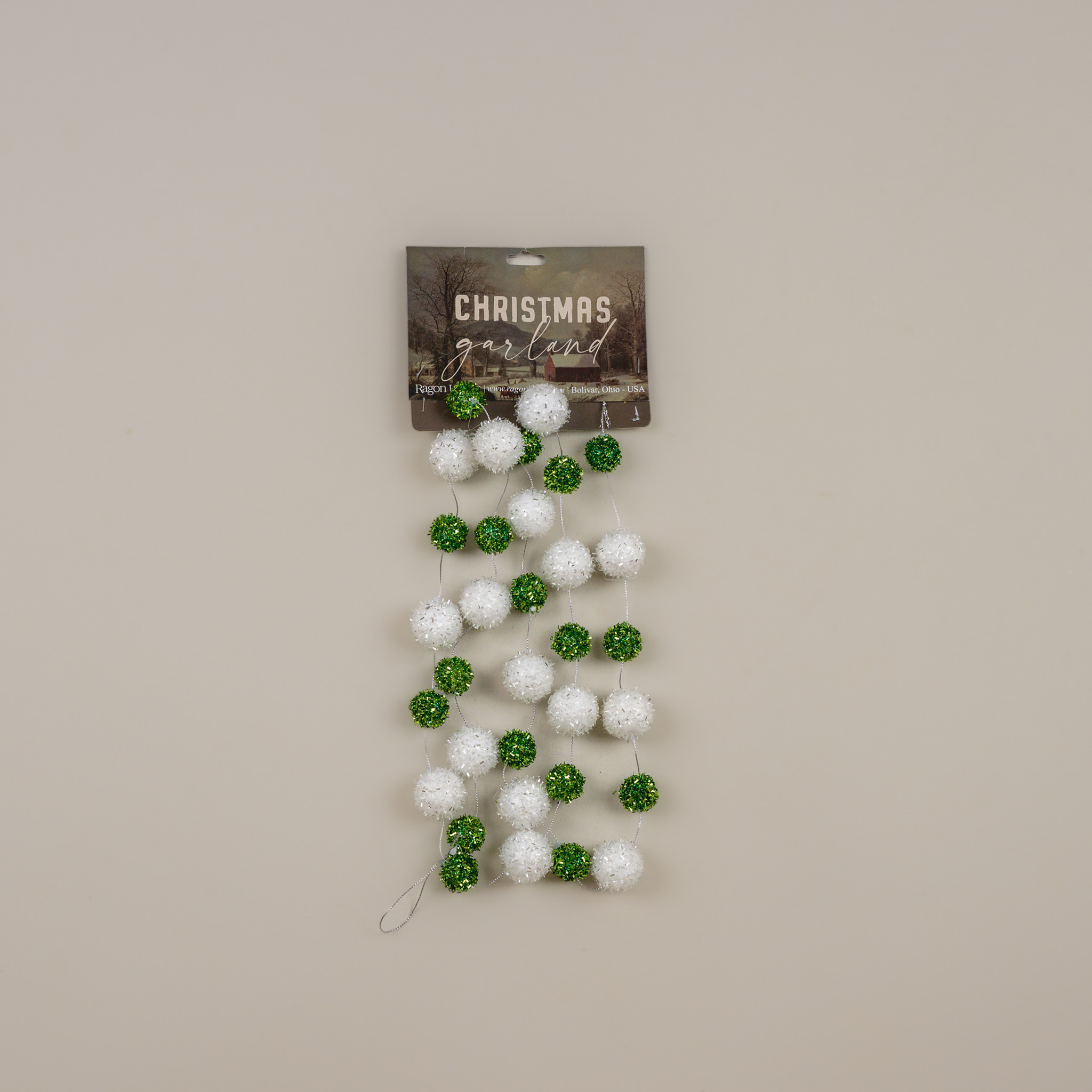 Small Green and White Snowball Garland, photo 2 of 2