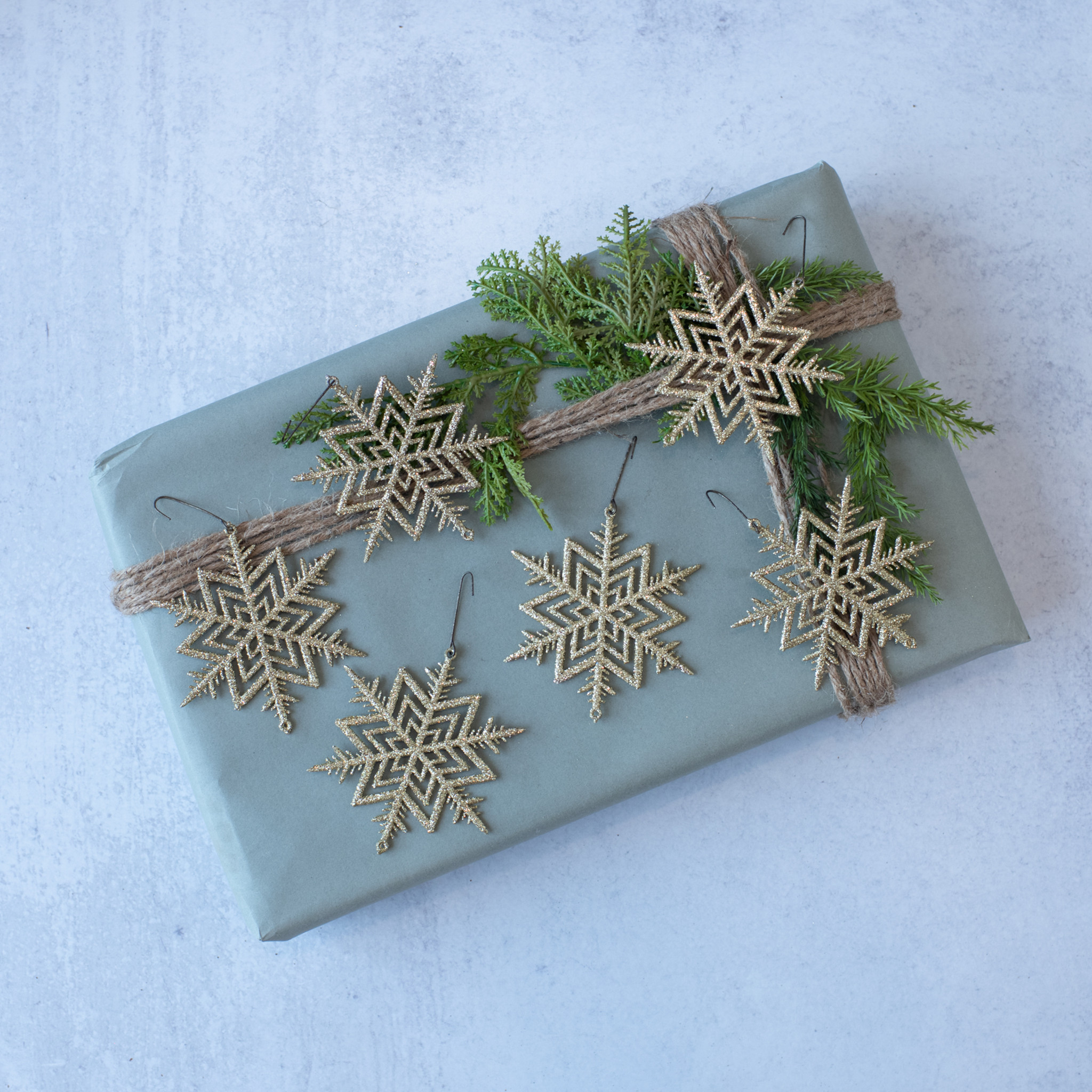 Gold Glitter Snowflake Ornaments, Set of 6