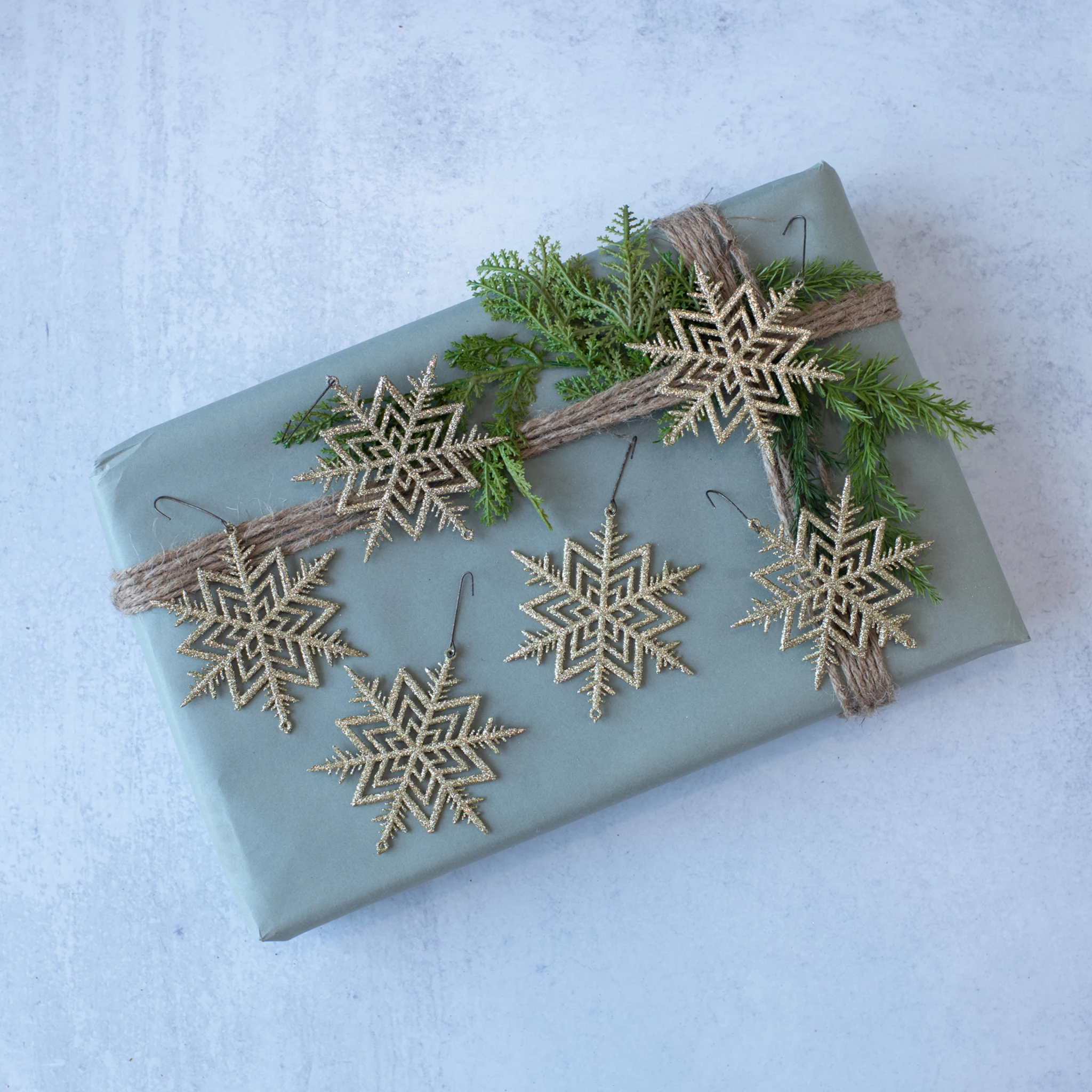 Gold Glitter Snowflake Ornaments, Set of 6