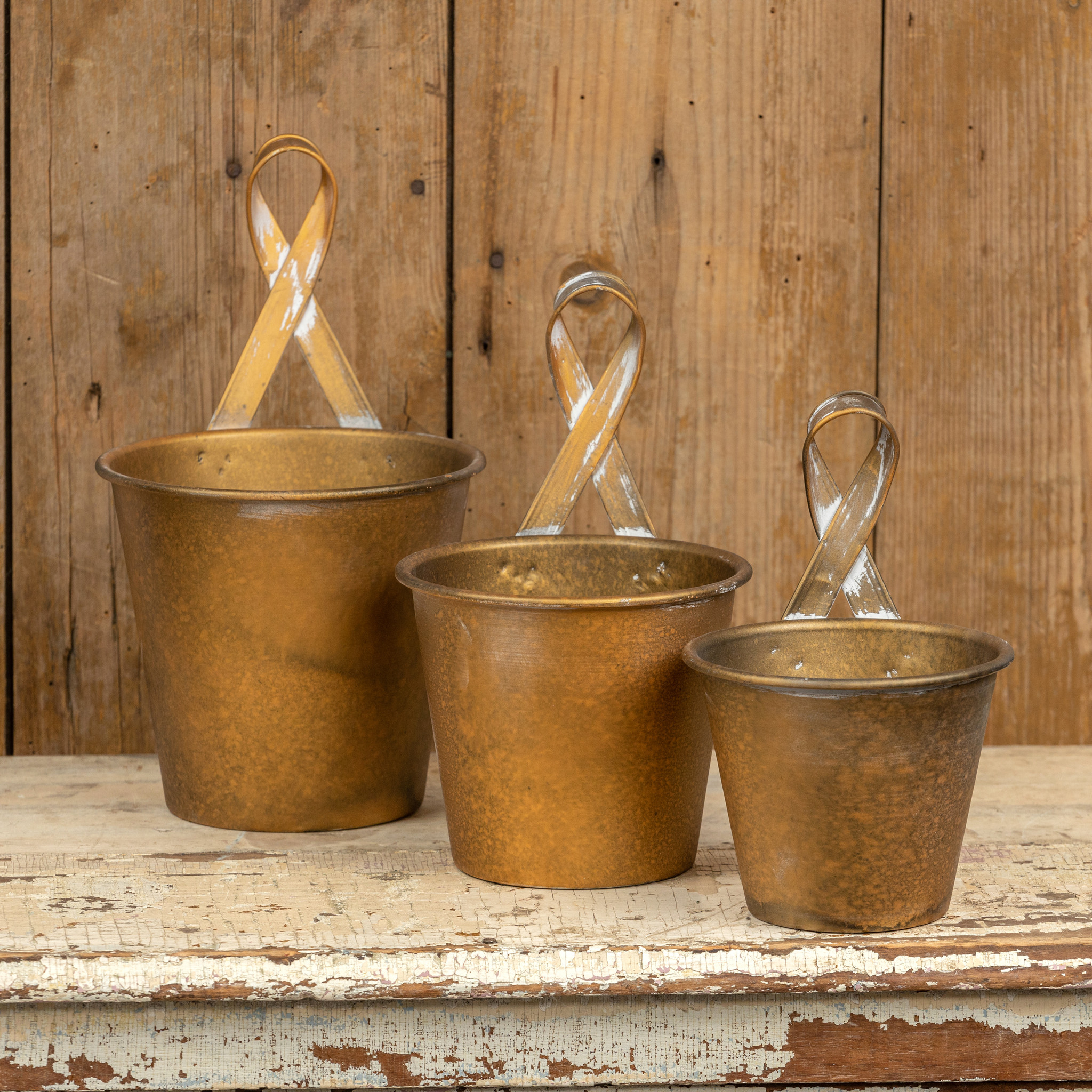 Gold Flower Pots, Set of 3