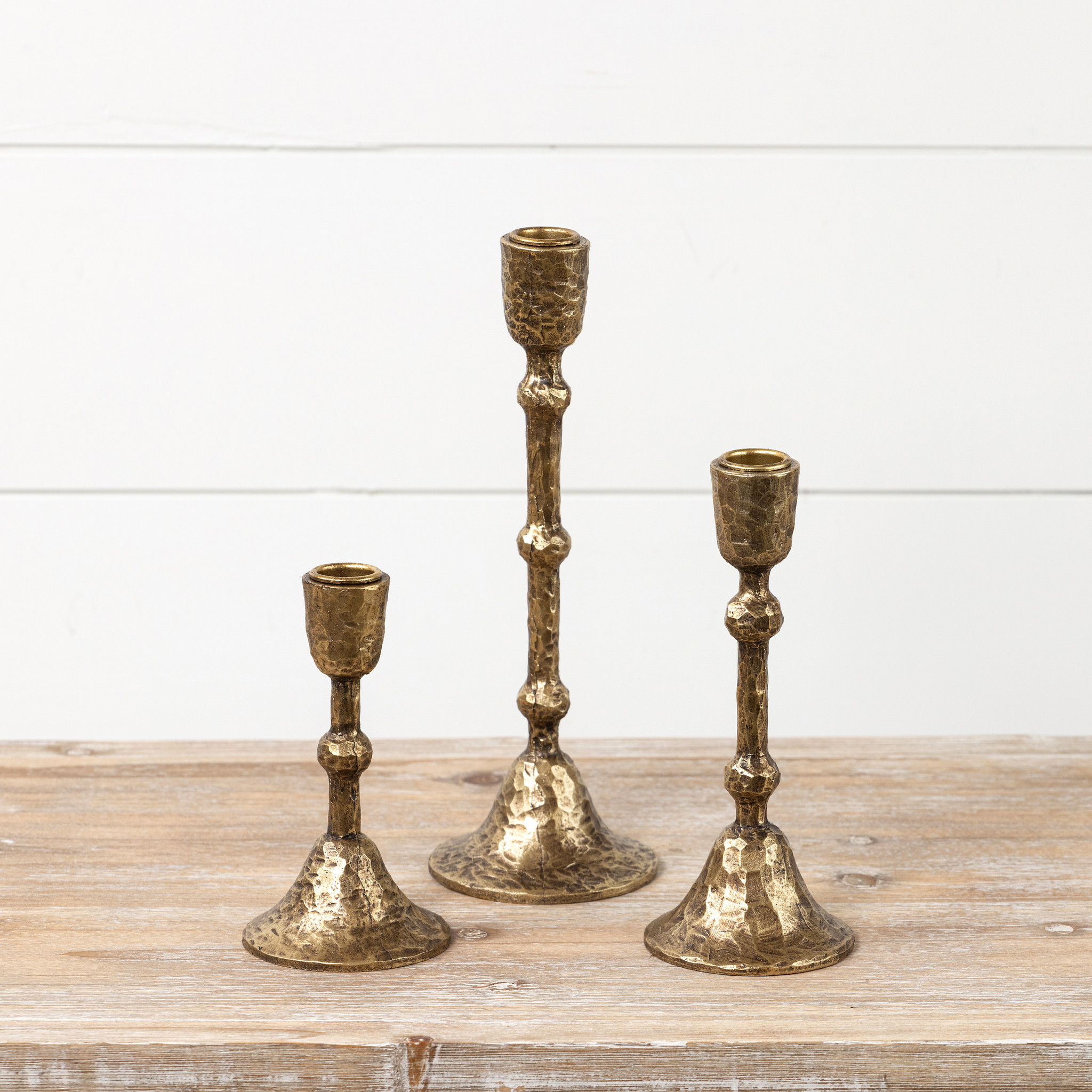 Gold Taper Candle Holders, Set of 3, photo 3 of 3