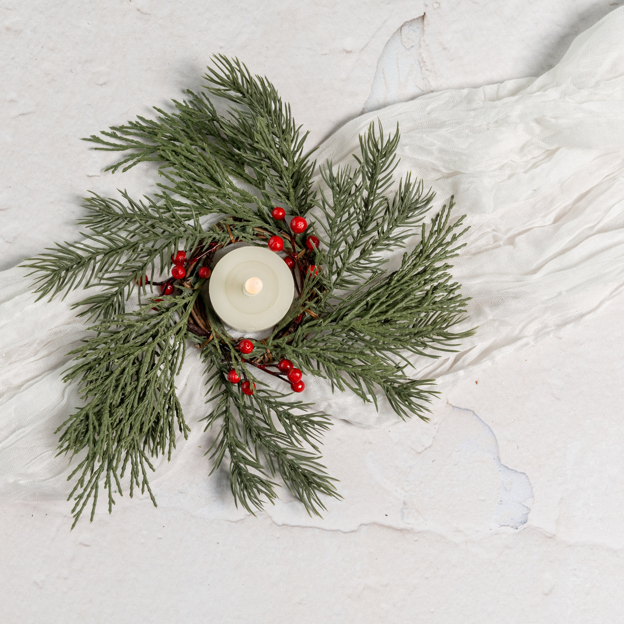 Angel Pine Taper Candle Ring, 7"