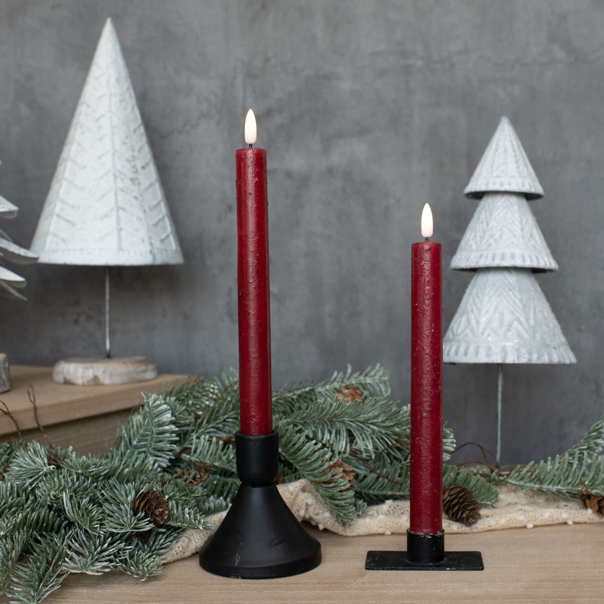 Flameless Red Taper Candles, Set of 2, 9.5"