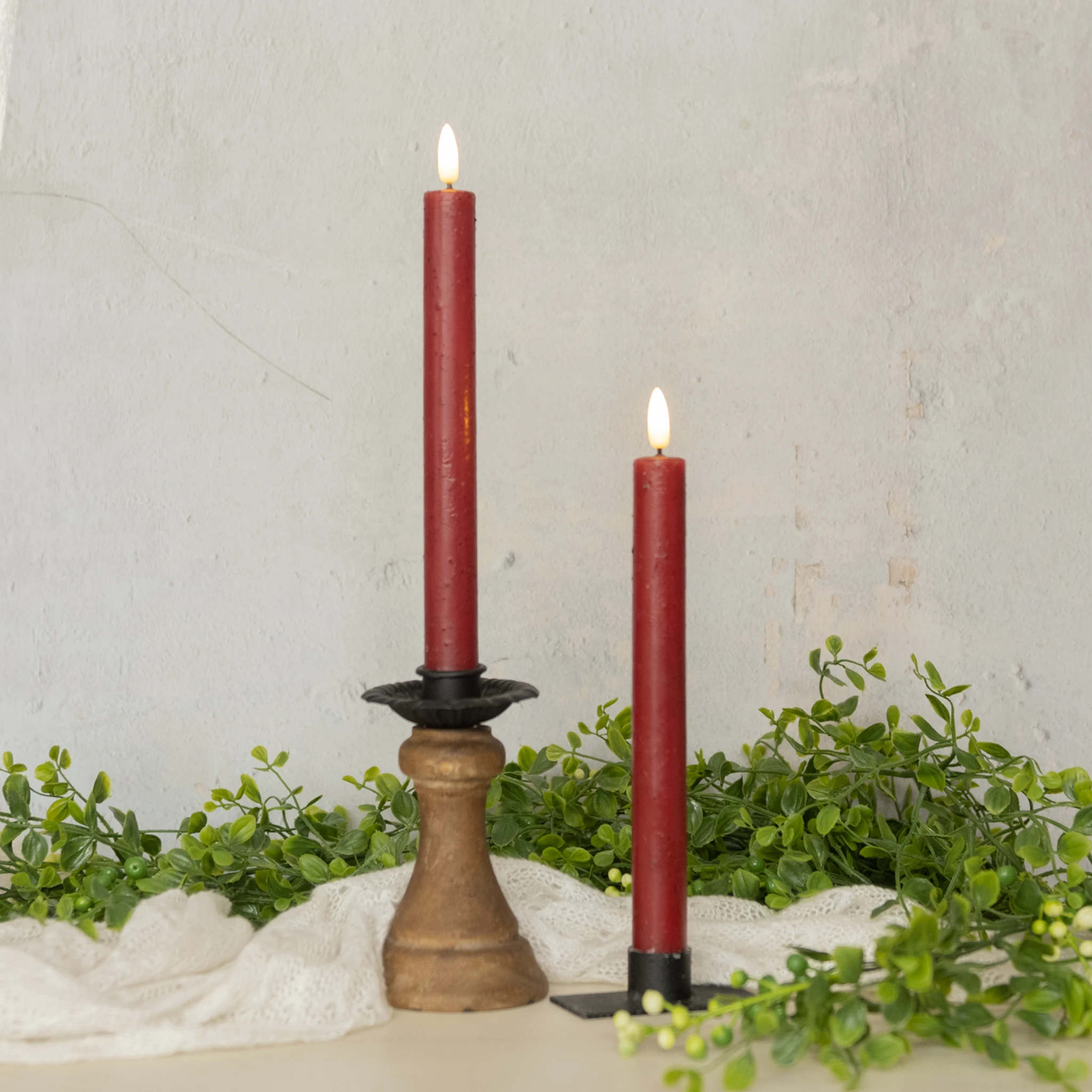 Flameless Red Taper Candles, Set of 2, 9.5", photo 2 of 4