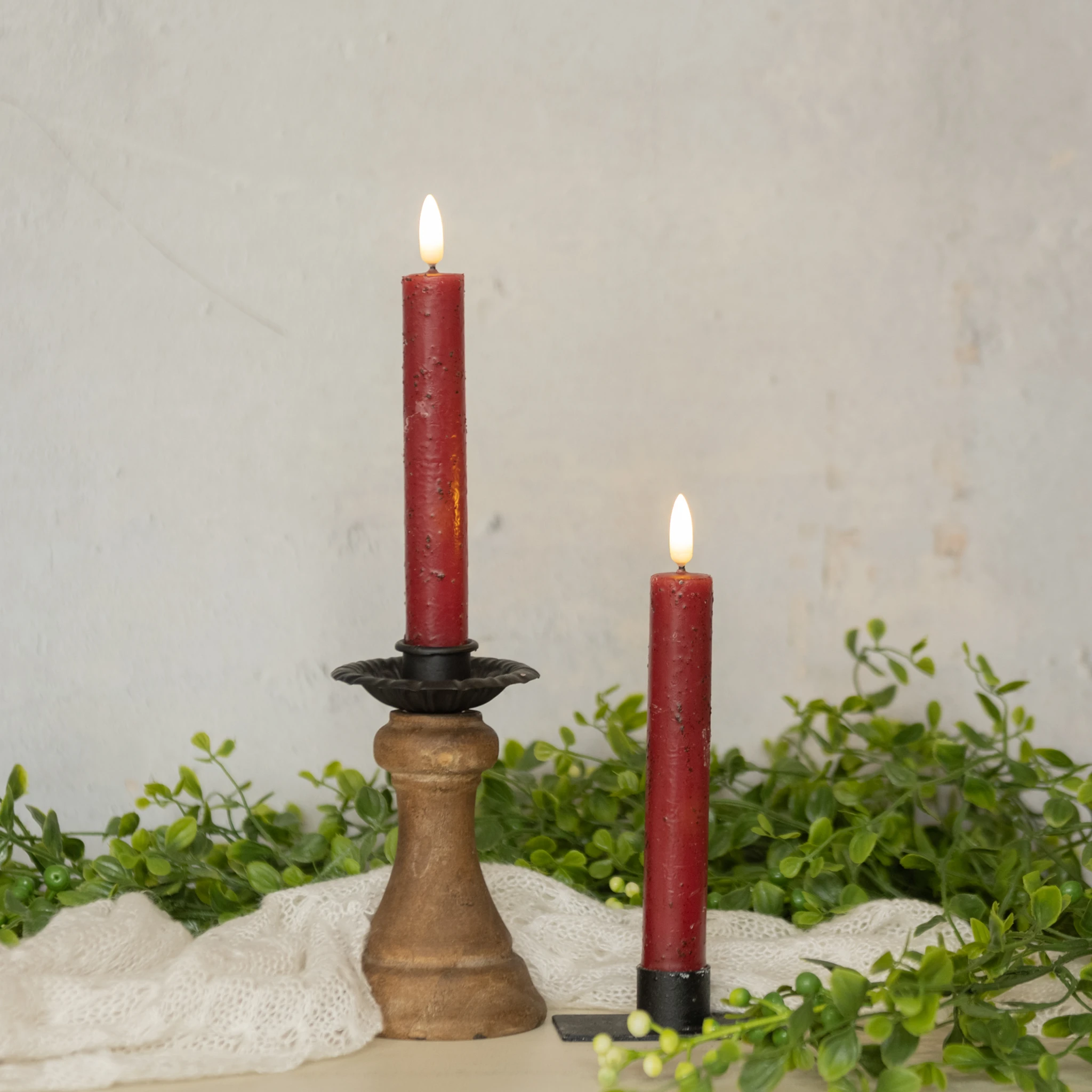 Flameless Red Taper Candles, Set of 2, 7.25", photo 2 of 4