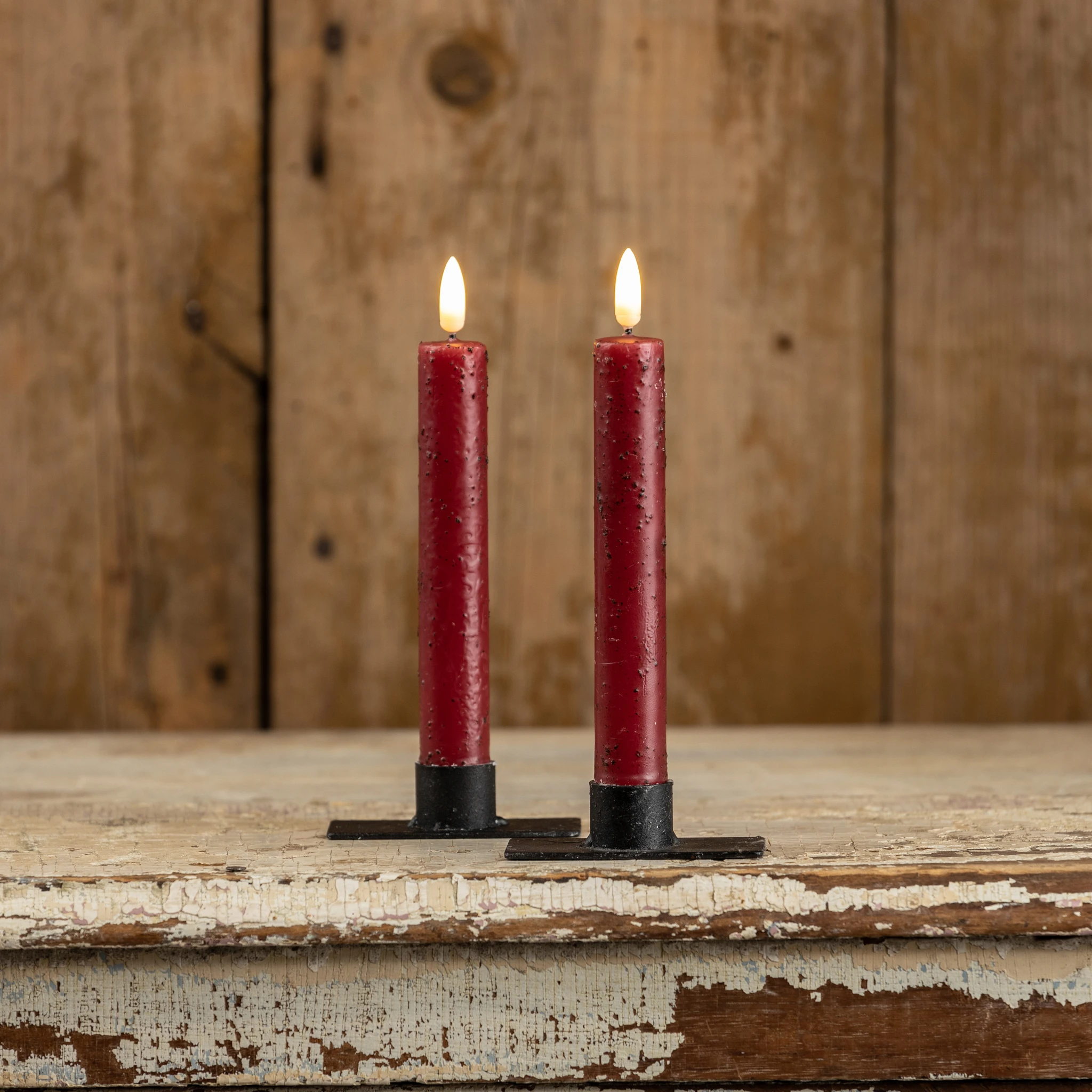 Flameless Red Taper Candles, Set of 2, 7.25", photo 3 of 4