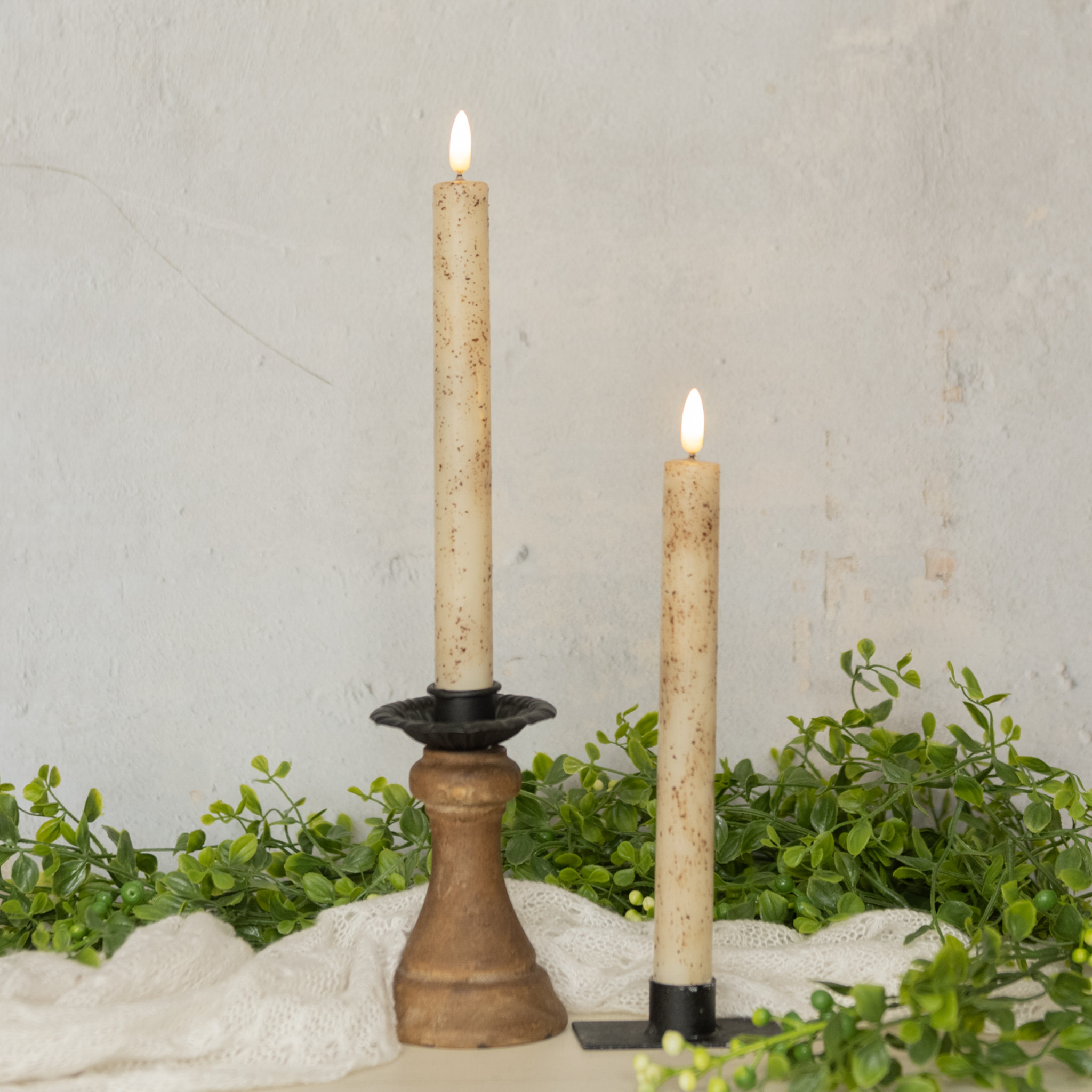 Flameless Cream Taper Candles, Set of 2, 9.5"