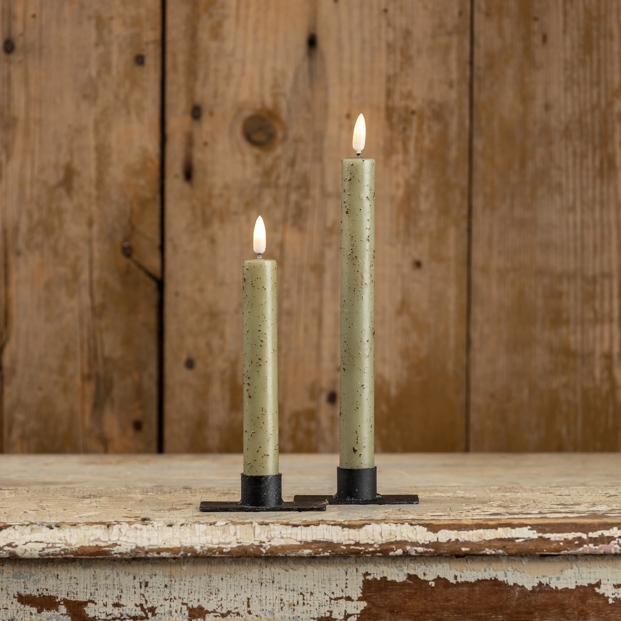 Flameless Green Taper Candles, Set of 2, 7.25", photo 2 of 3