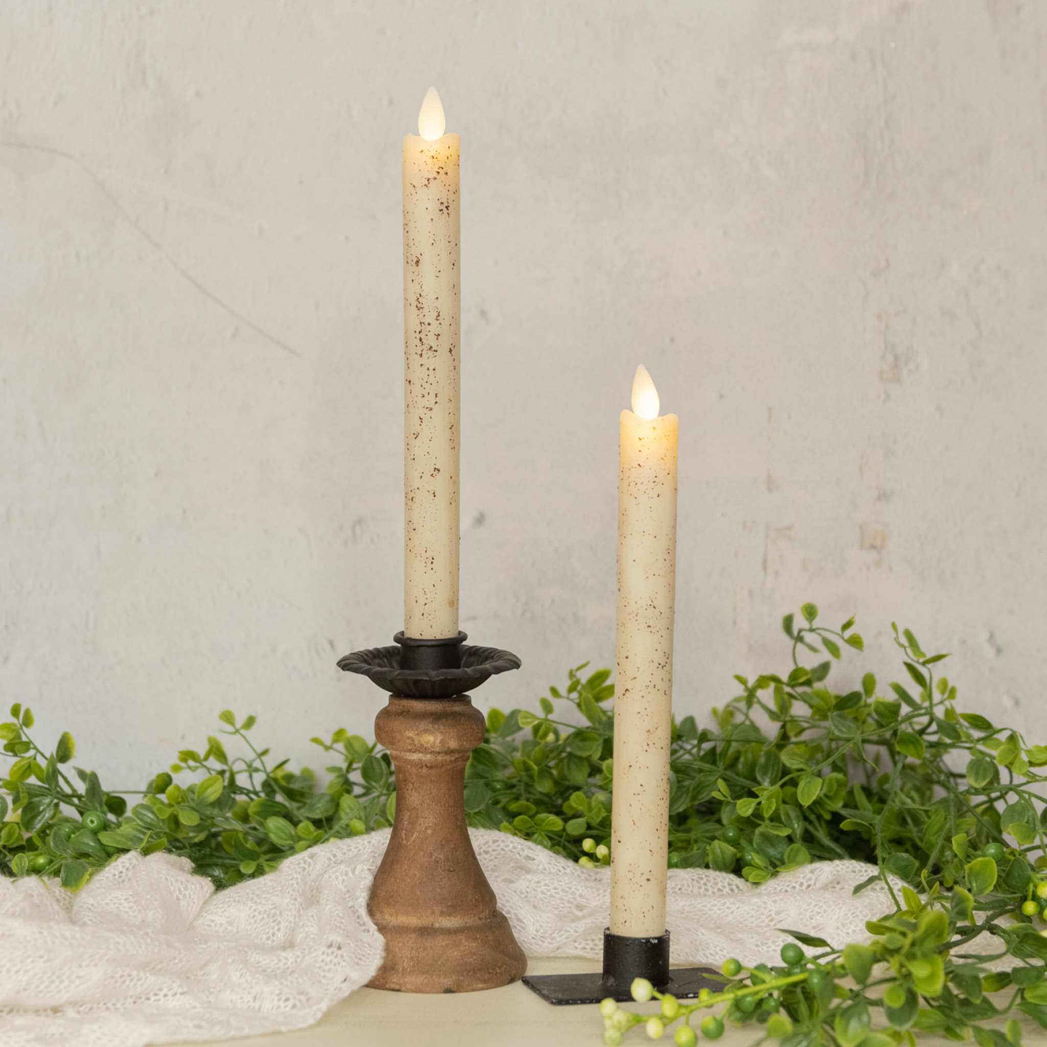 Flameless Cream Taper Candles, Set of 2, 9.5"