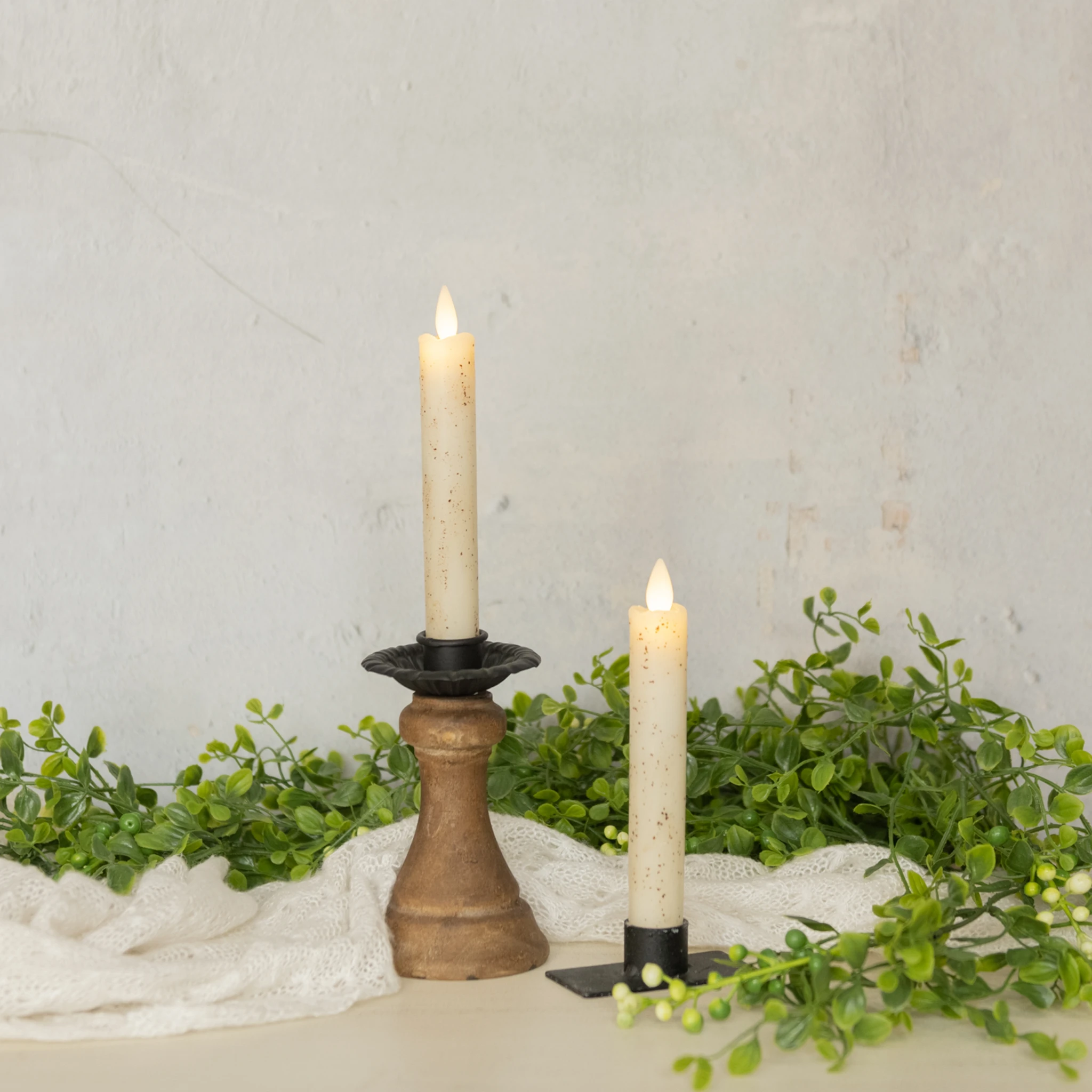 Flameless Cream Taper Candles, Set of 2, 6.75"