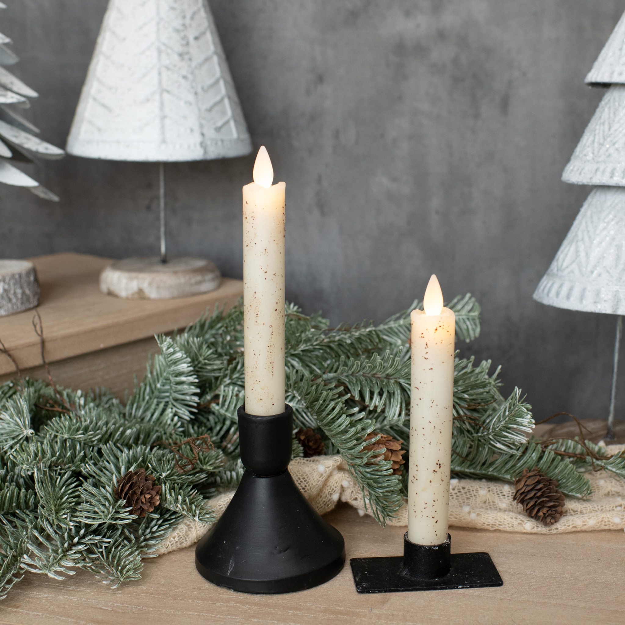 Flameless Cream Taper Candles, Set of 2, 6.75", photo 3 of 4