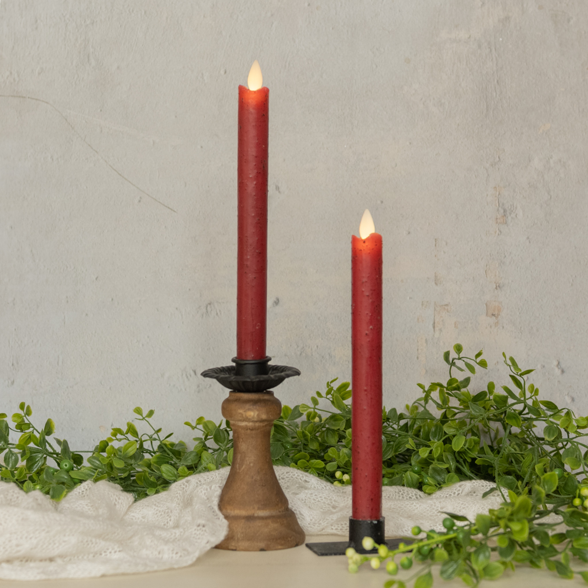Flameless Red Taper Candles, Set of 2, 9.5", photo 2 of 4