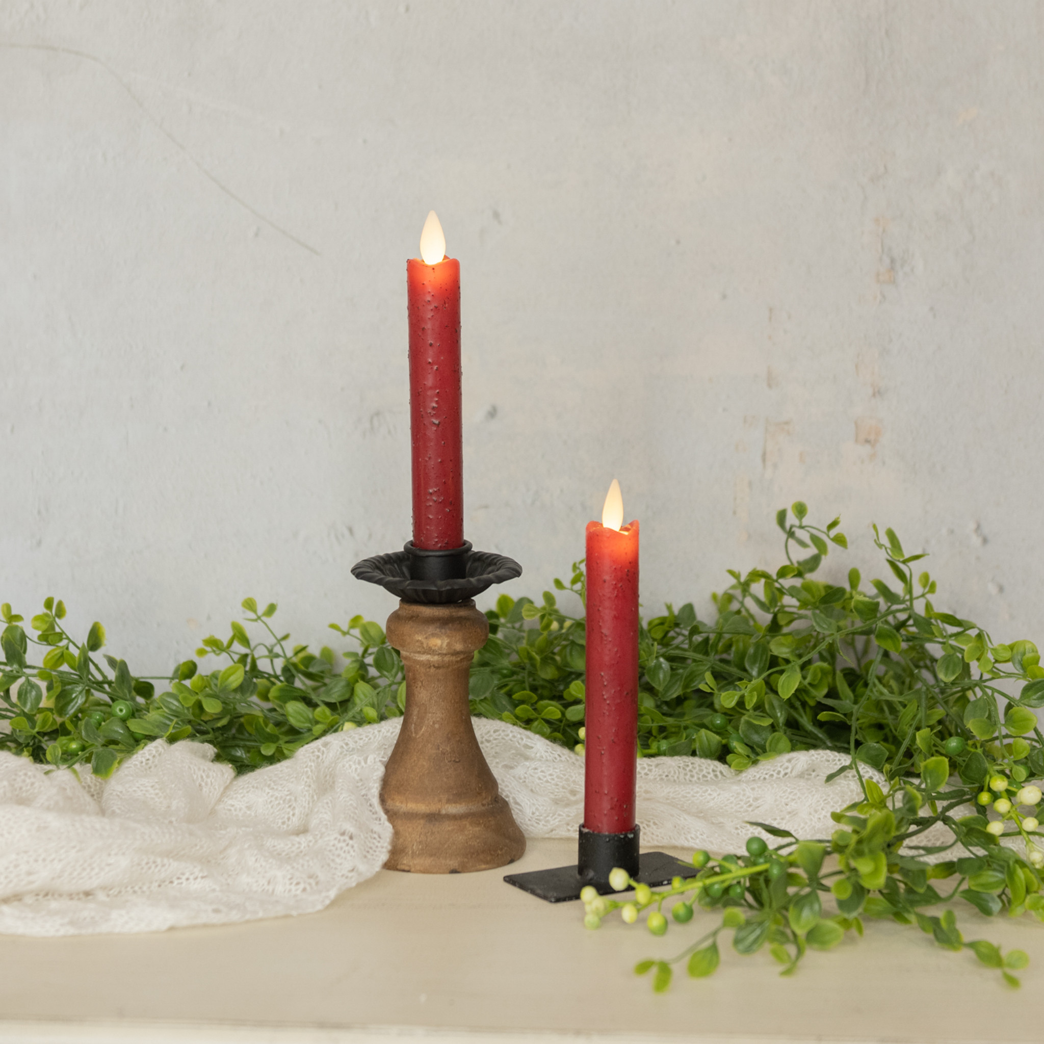 Flameless Red Taper Candles, Set of 2, 6.75", photo 2 of 4