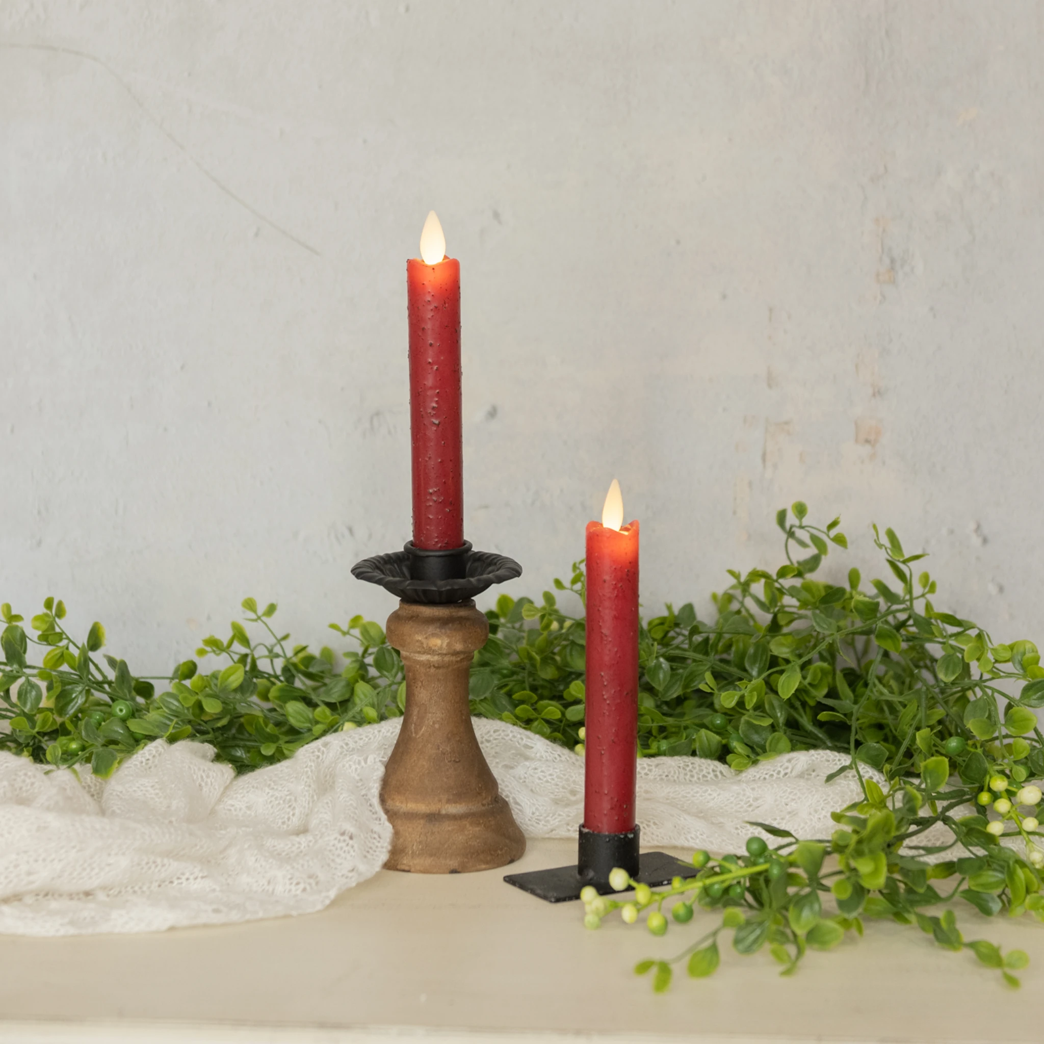 Flameless Red Taper Candles, Set of 2, 6.75", photo 2 of 4