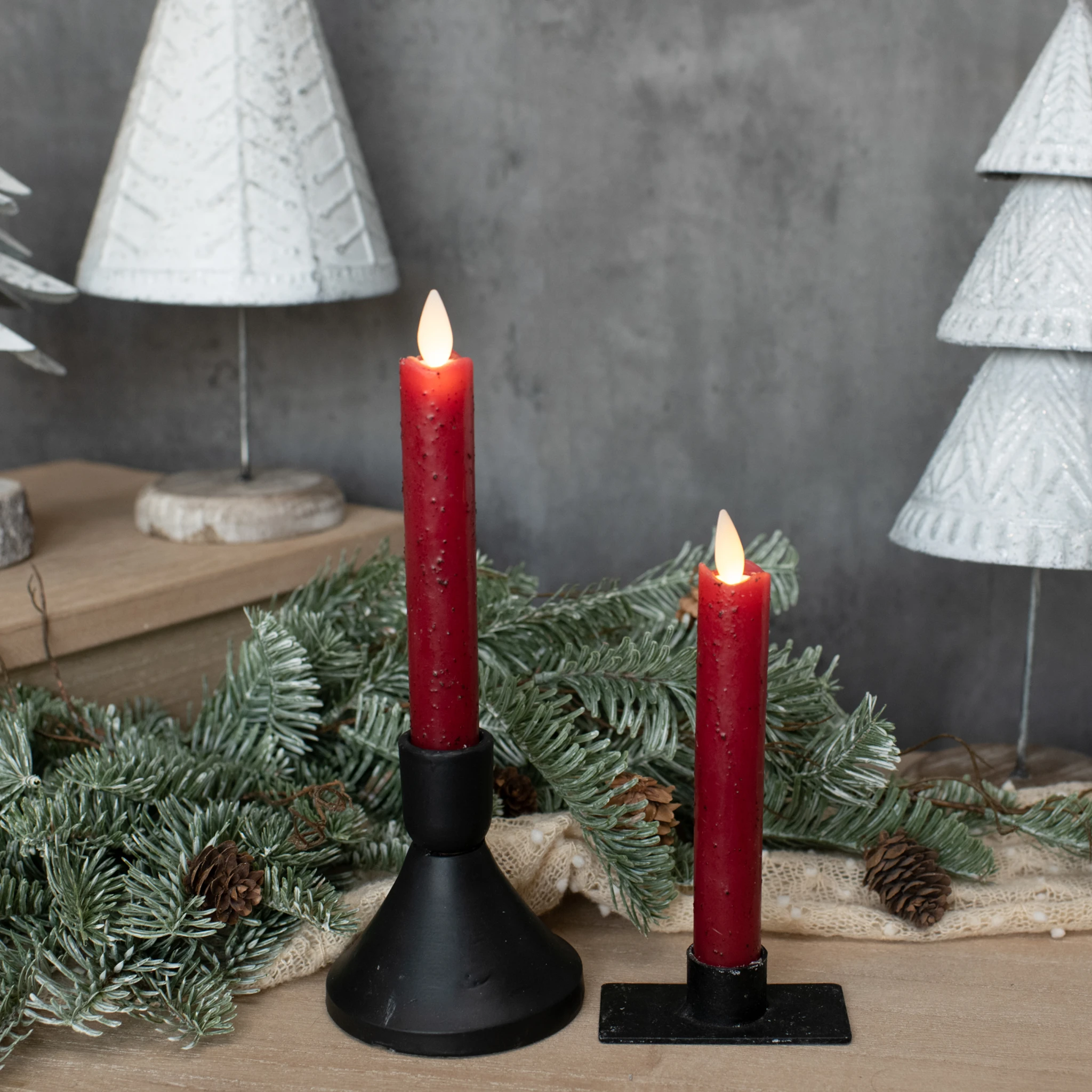 Flameless Red Taper Candles, Set of 2, 6.75"