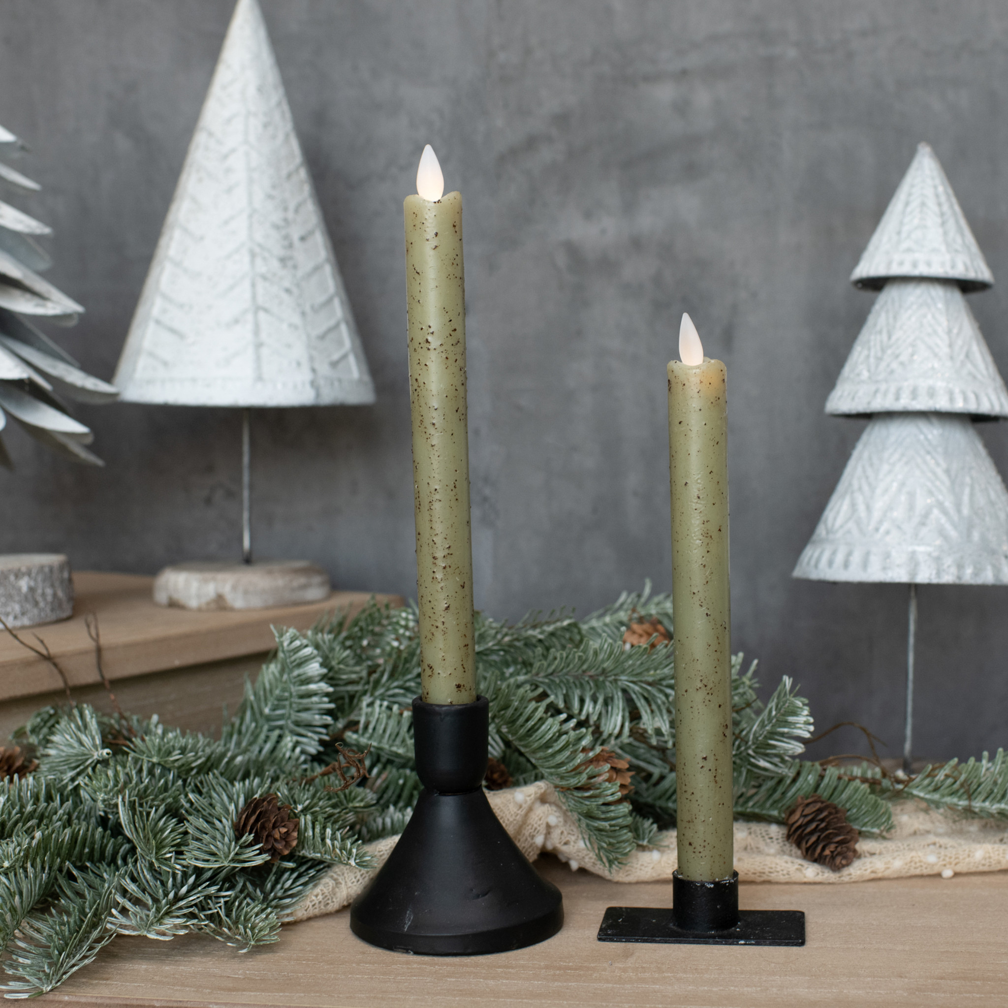 Flameless Green Taper Candles, Set of 2, 9.5", photo 3 of 4