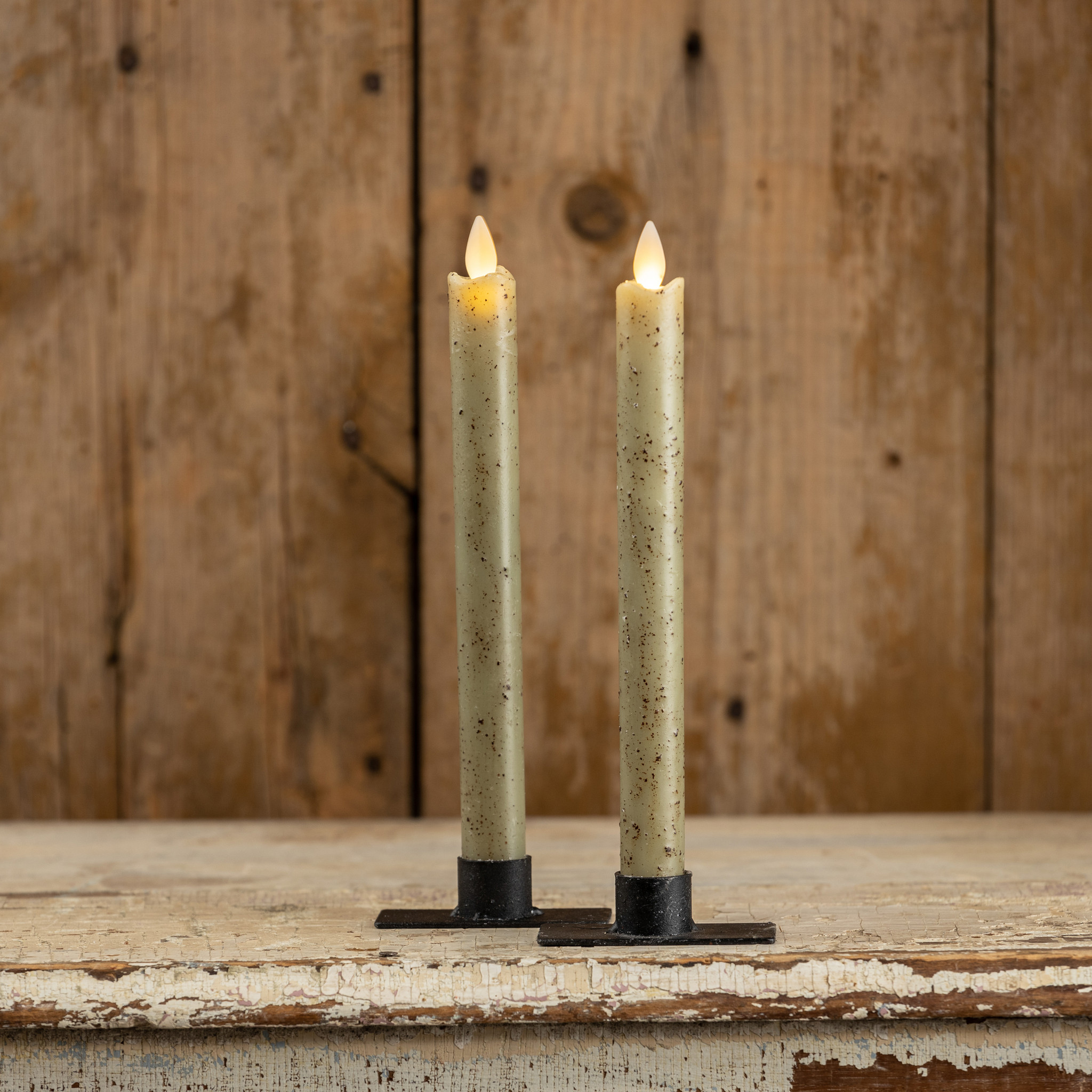 Flameless Green Taper Candles, Set of 2, 9.5", photo 2 of 4