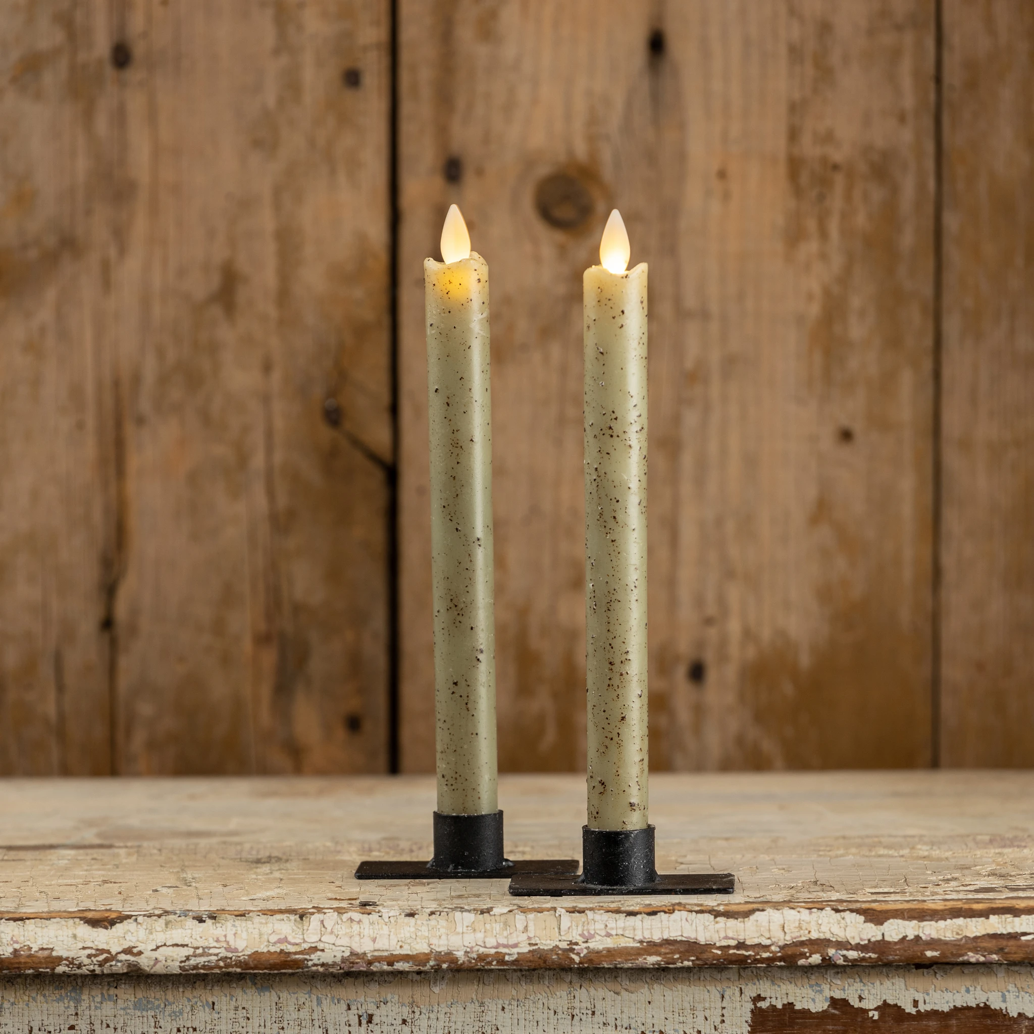 Flameless Green Taper Candles, Set of 2, 9.5", photo 2 of 4