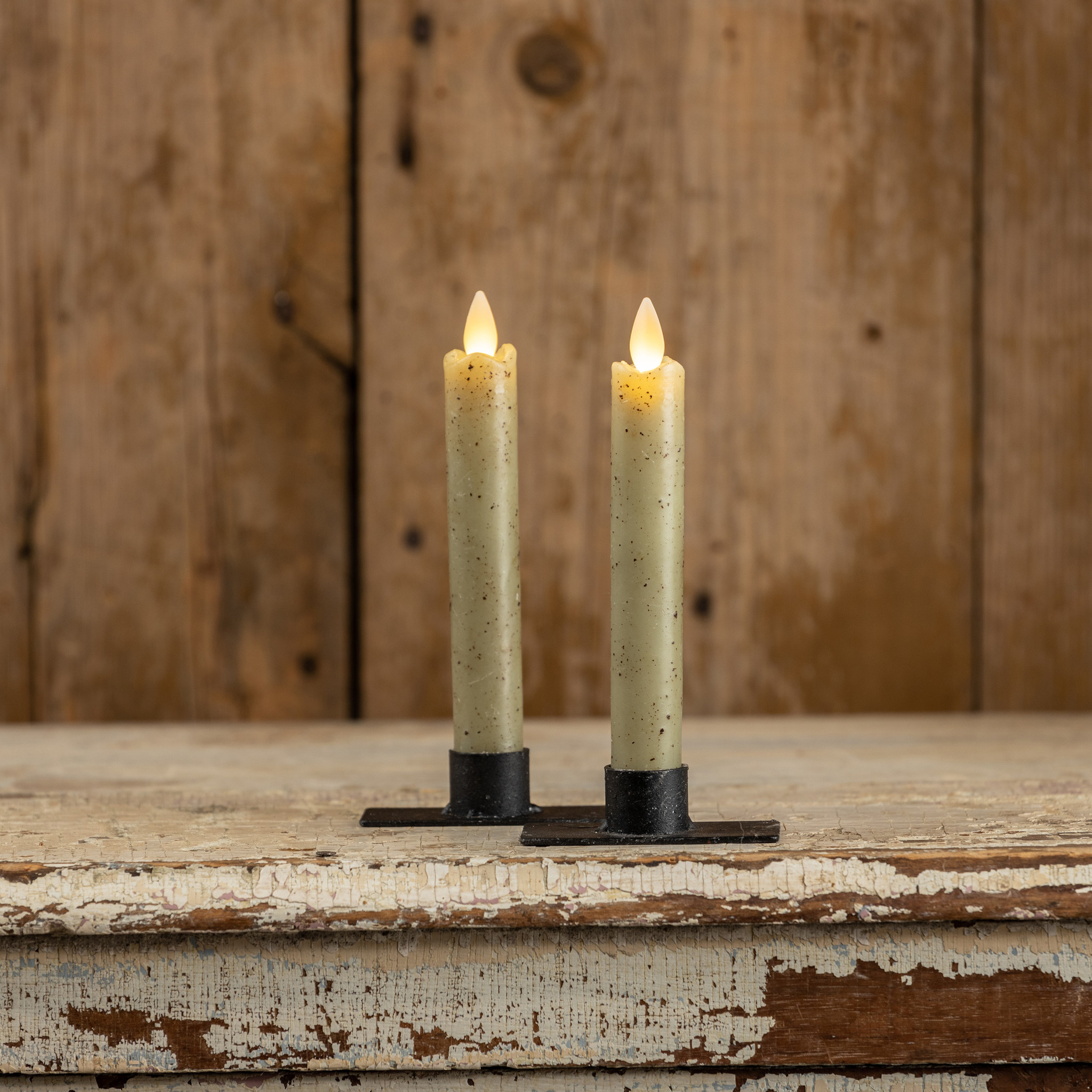 Flameless Green Taper Candles, Set of 2, 6.75", photo 2 of 4
