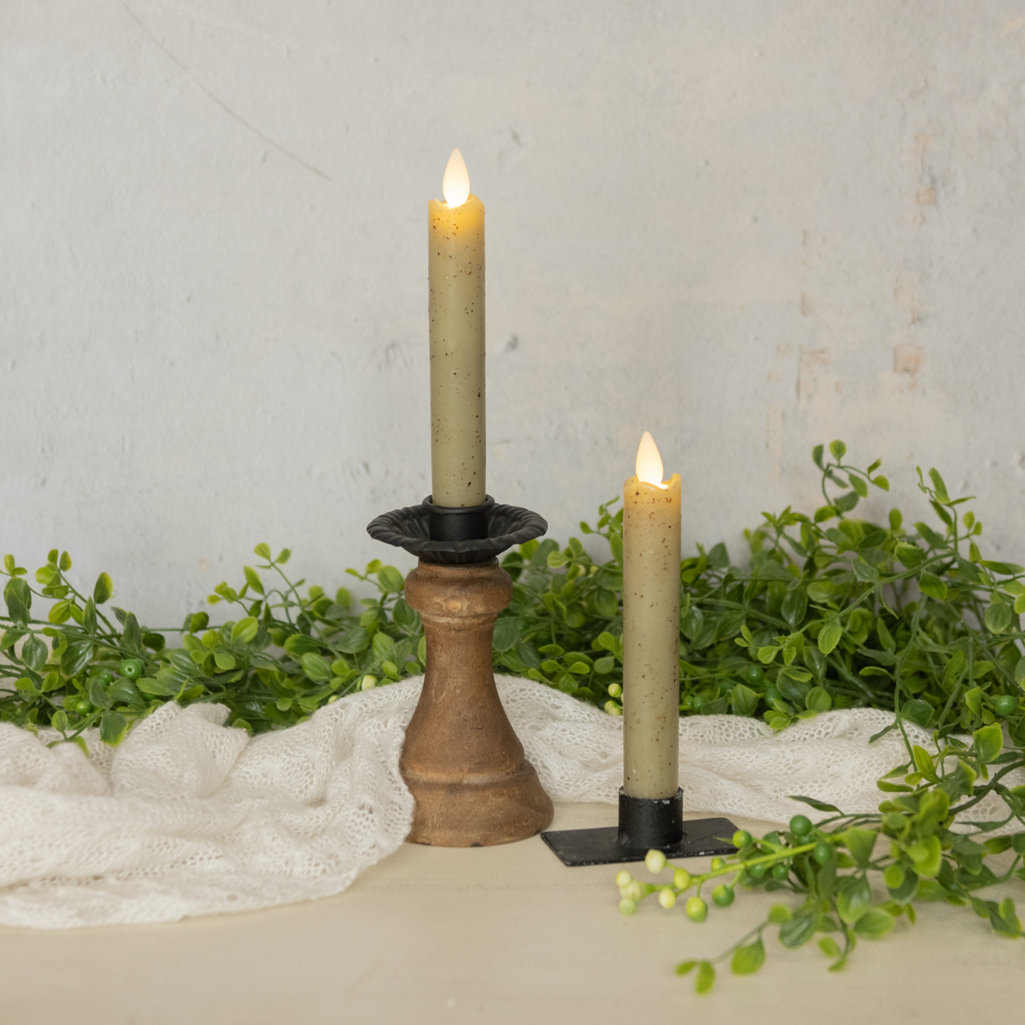 Flameless Green Taper Candles, Set of 2, 6.75"