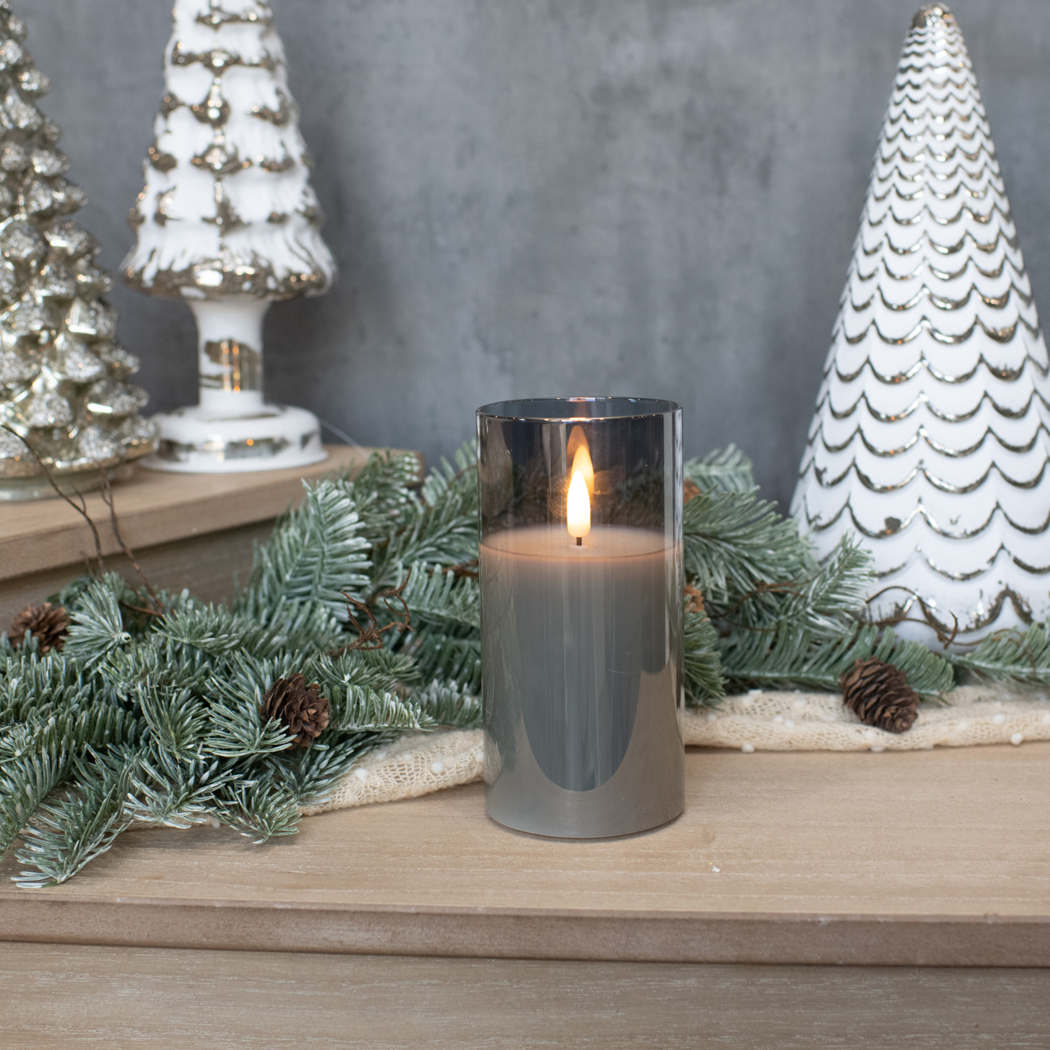 Flameless Charcoal Glass Candle, 6", photo 3 of 5