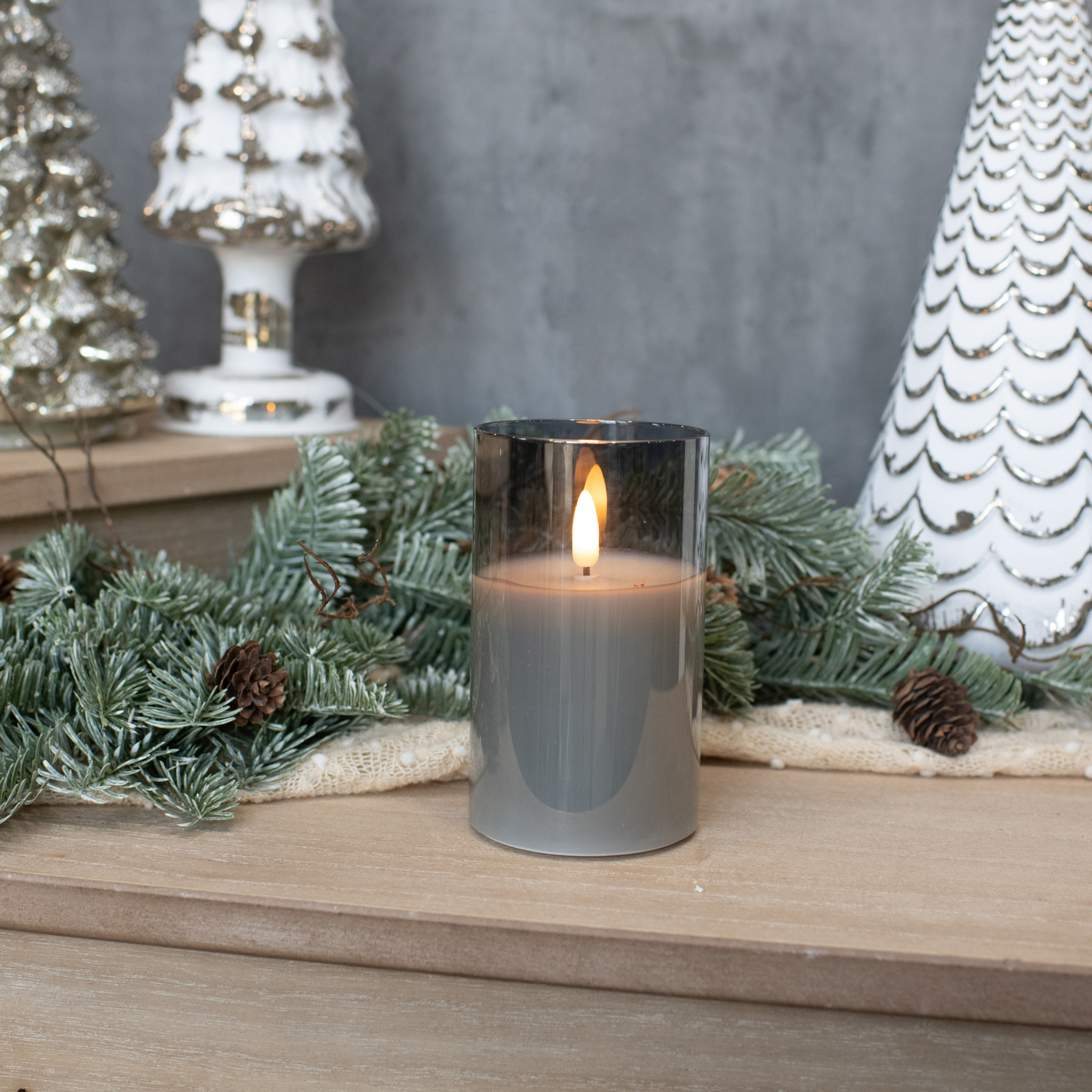 Flameless Charcoal Glass Candle, 5", photo 3 of 5