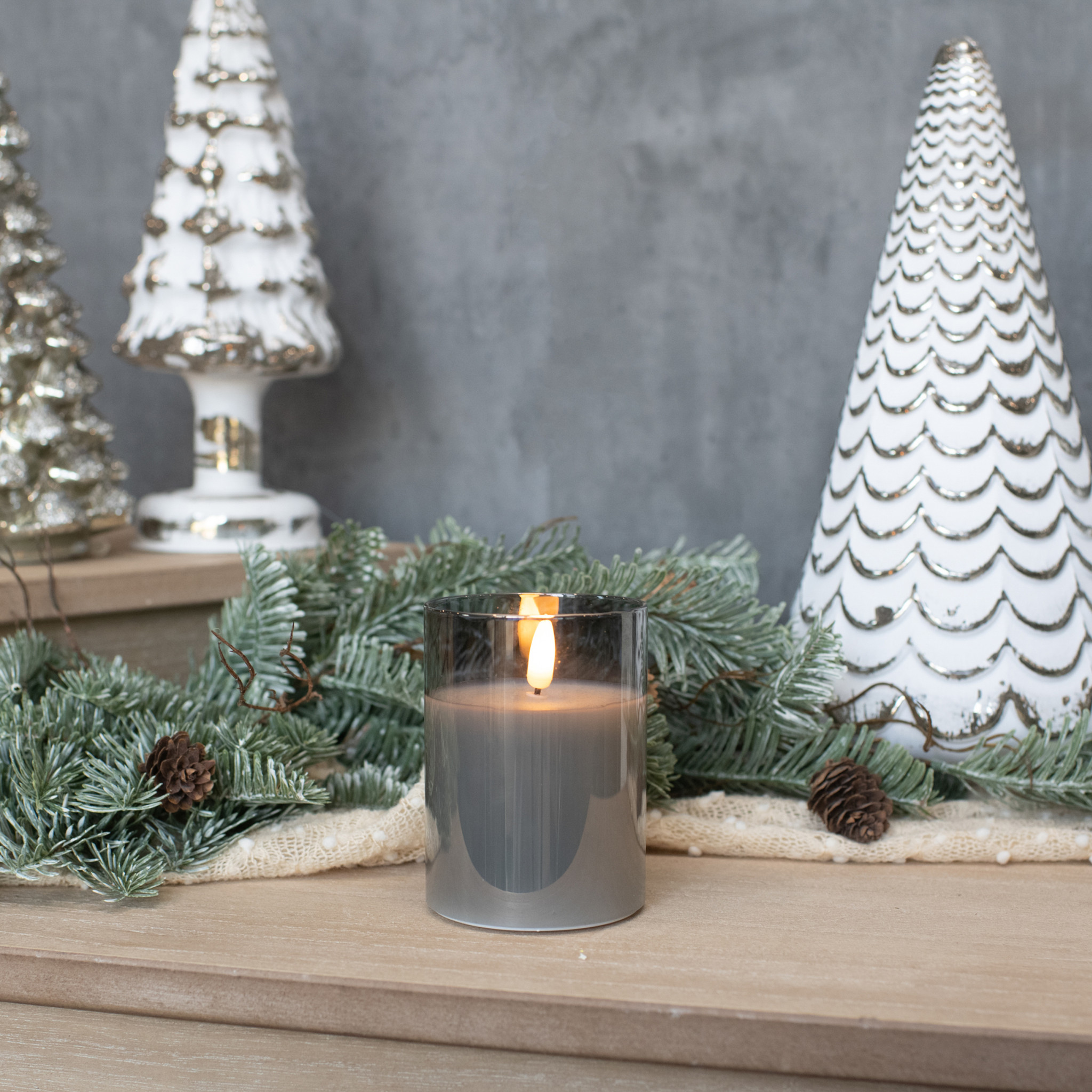 Flameless Charcoal Glass Candle, 4", photo 3 of 5