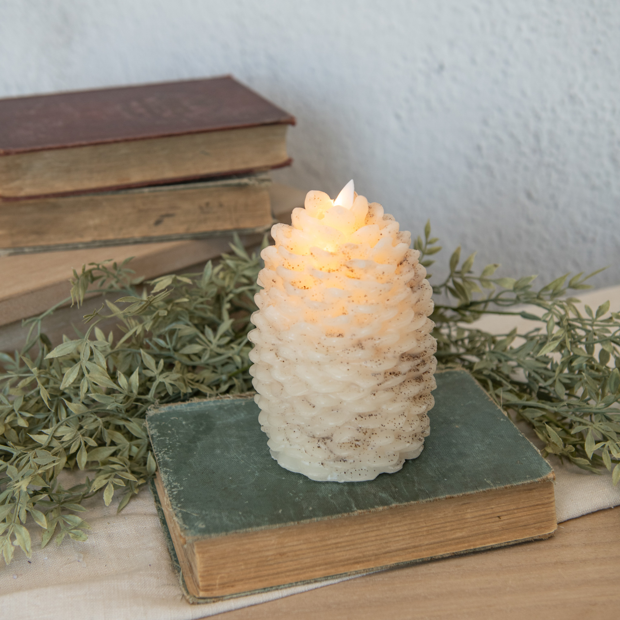 Flameless Cream Pinecone Candle, 6"