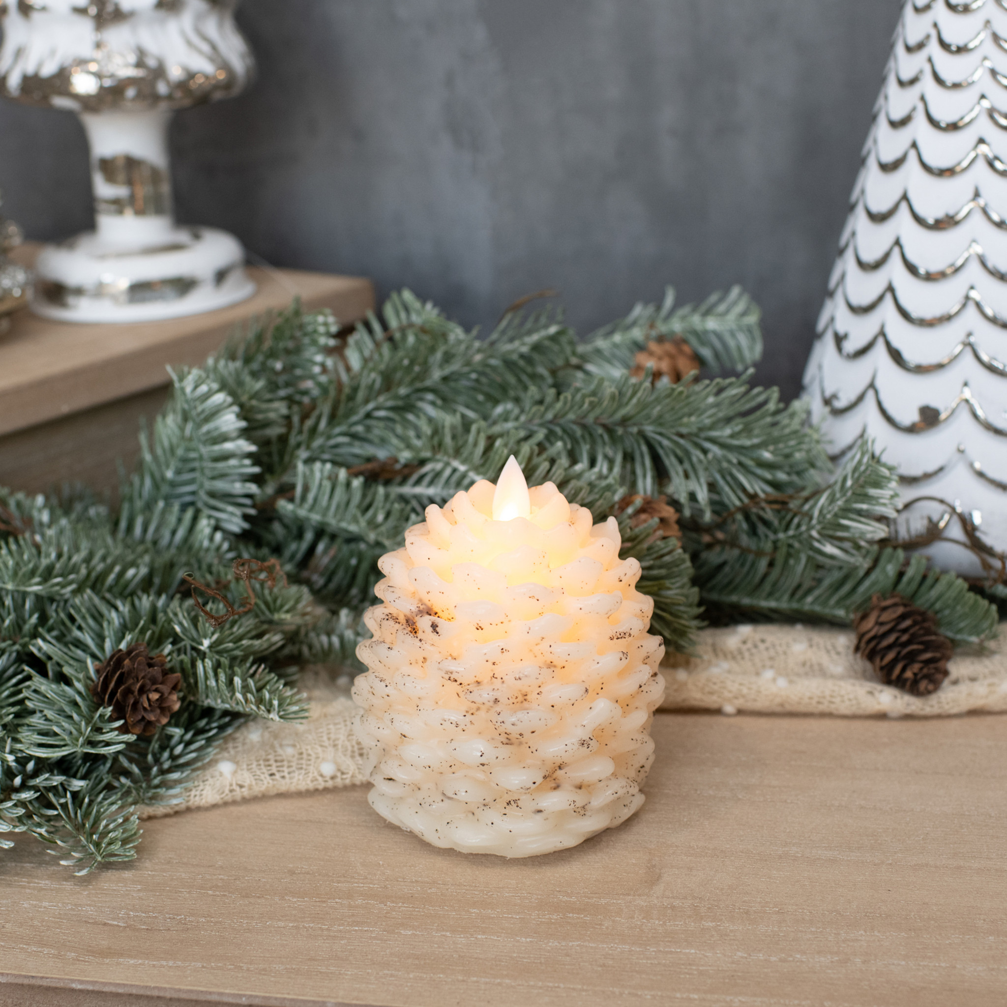 Flameless Cream Pinecone Candle, 4.25", photo 4 of 5