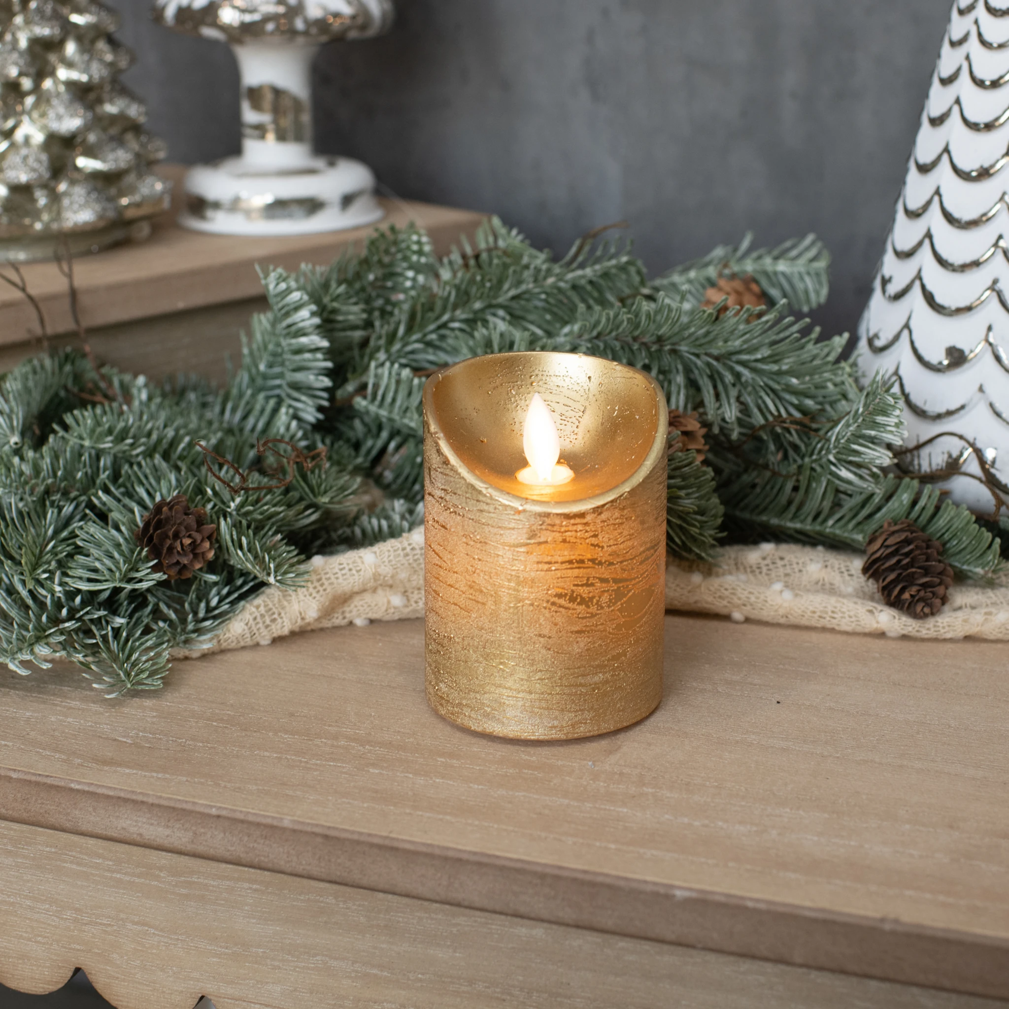 Flameless Gold Pillar Candle, 4", photo 4 of 5