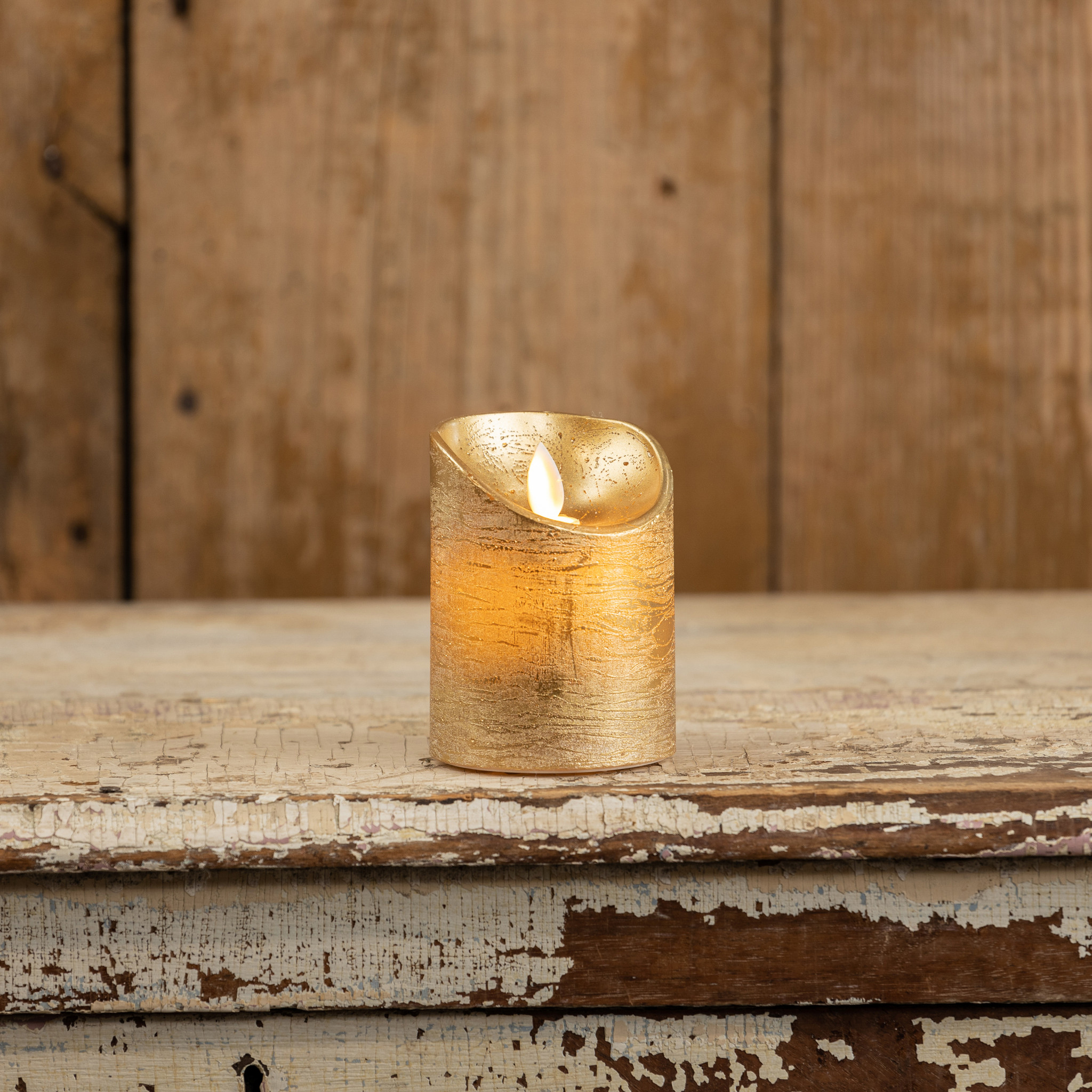 Flameless Gold Pillar Candle, 4", photo 2 of 5