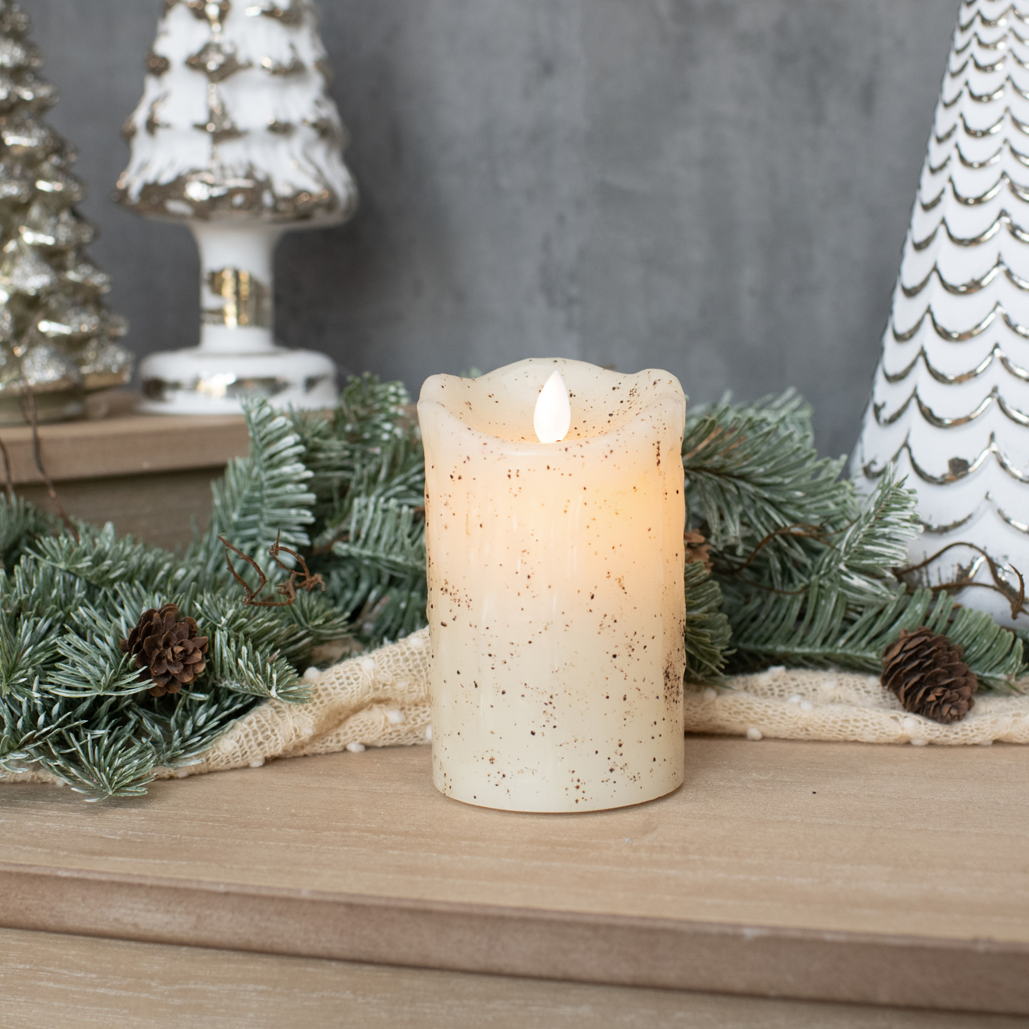 Flameless Cream Pillar Candle, 5", photo 4 of 5