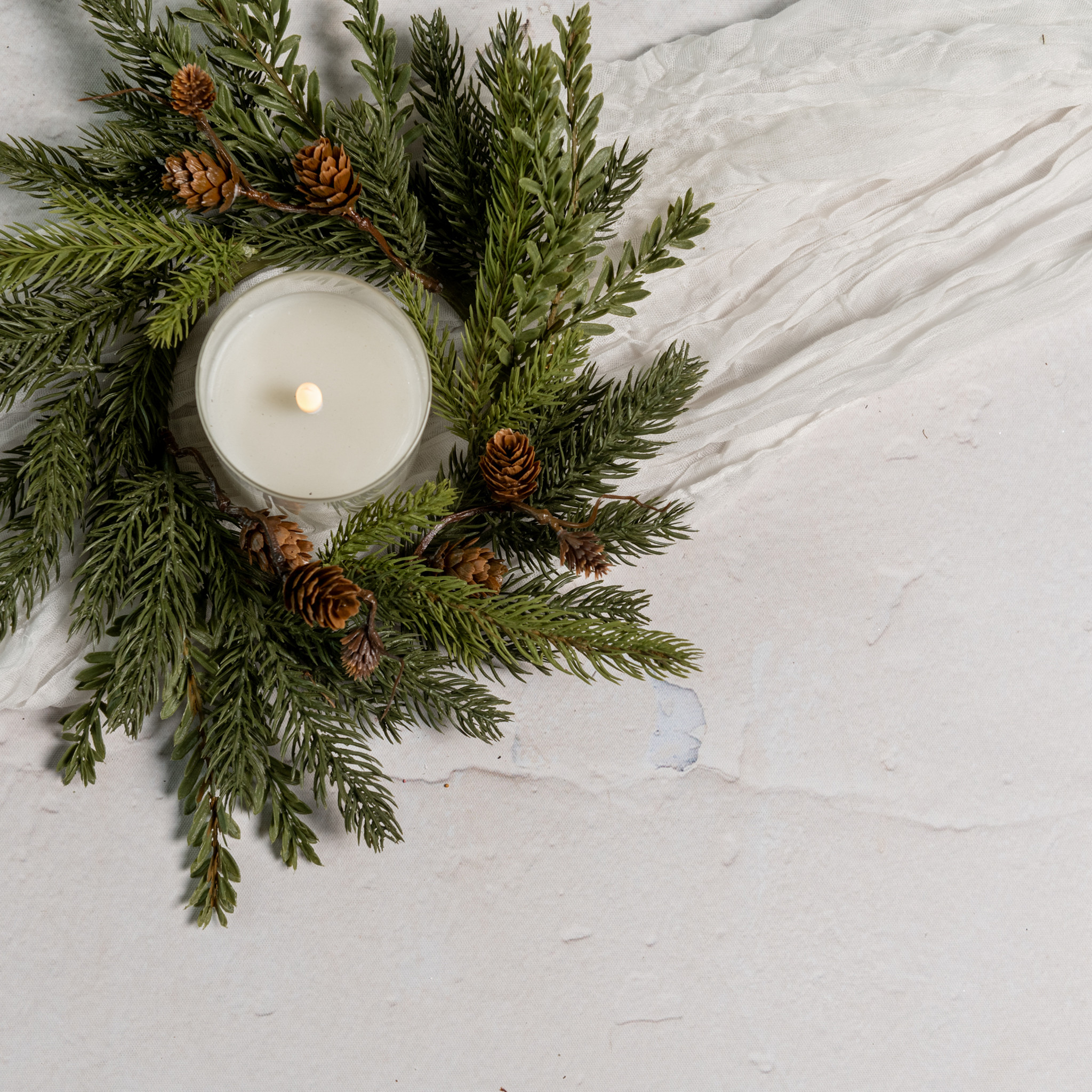 White Spruce & Tsuga Hemlock Candle Ring, 10"