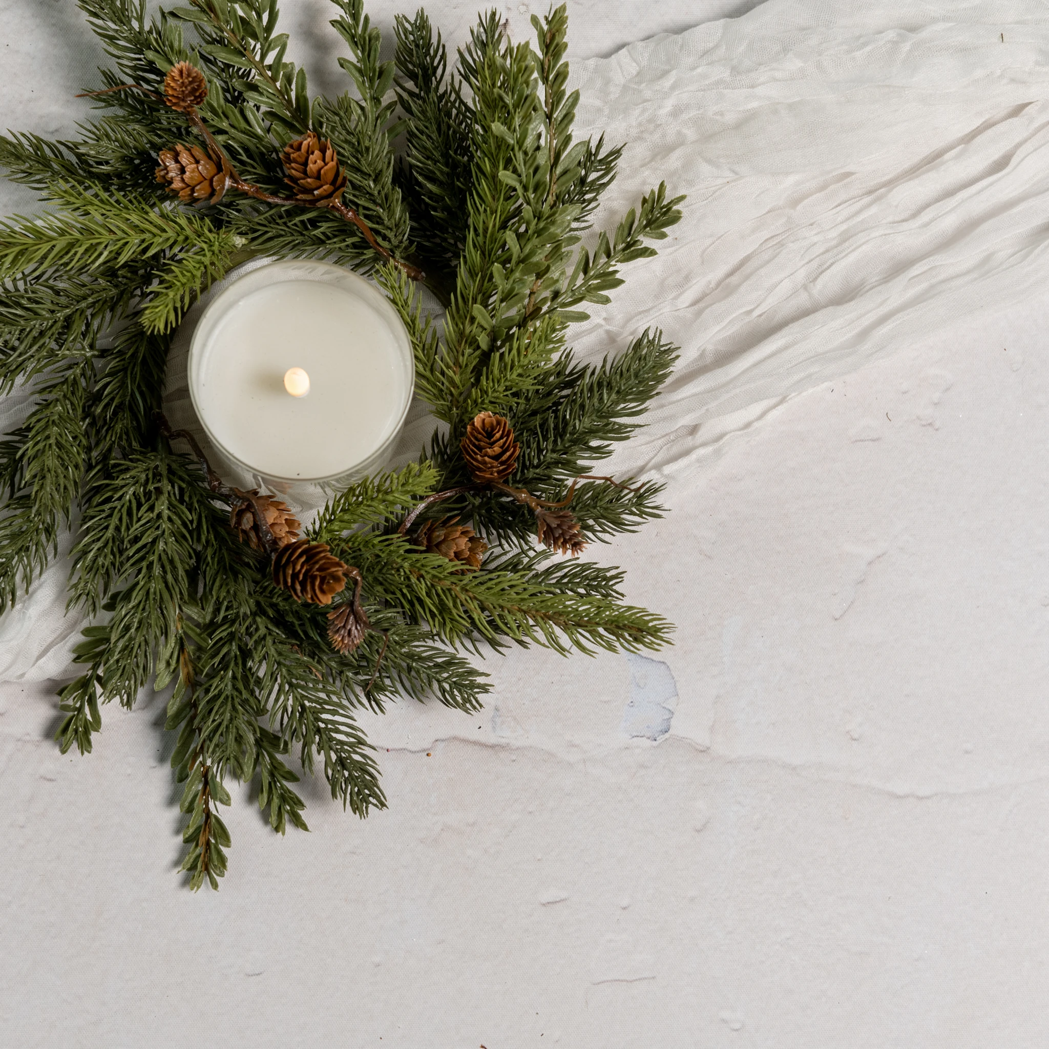 White Spruce & Tsuga Hemlock Candle Ring, 10"