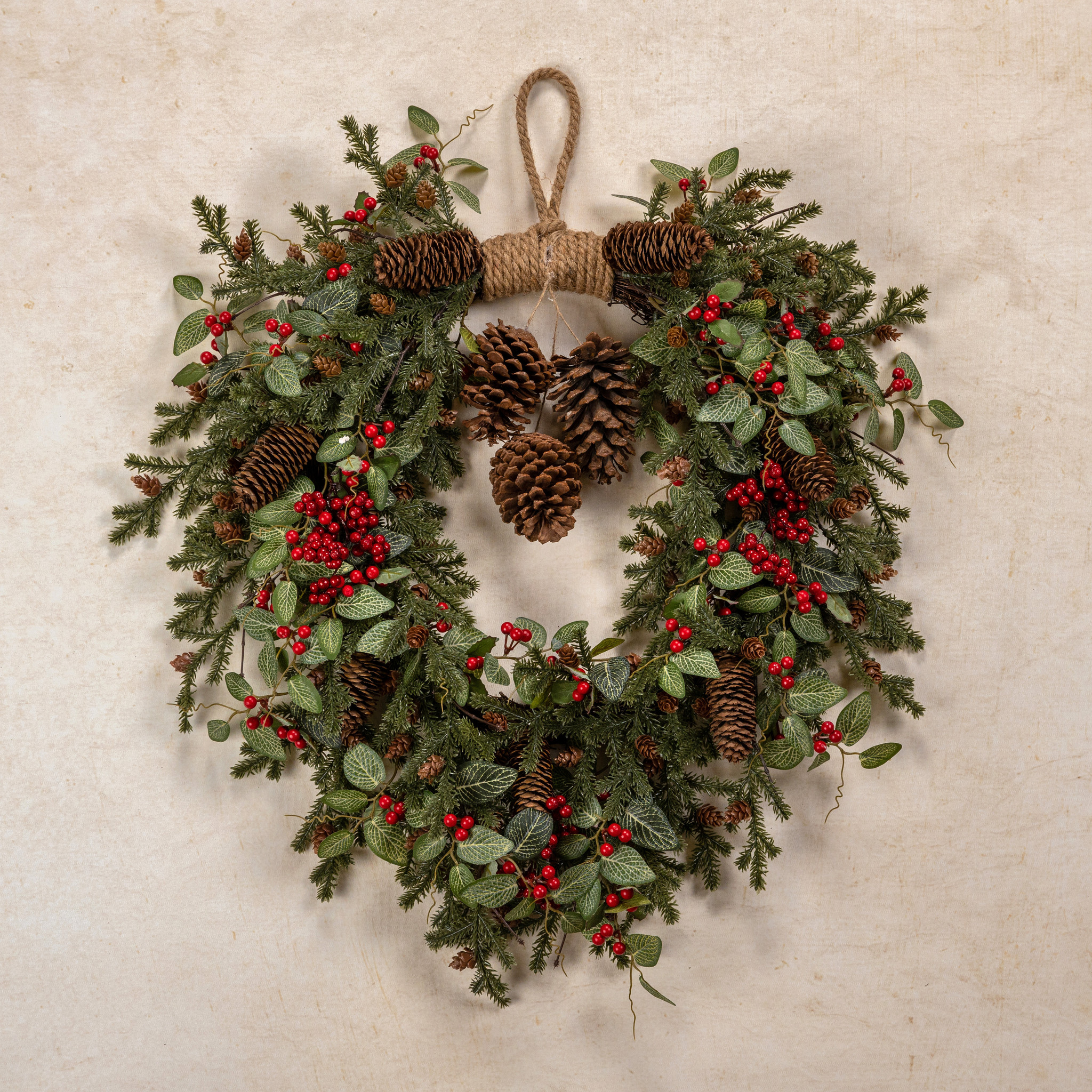 Fittonia, Holly & Pine with Berries Hanging Wreath, 24", photo 3 of 3