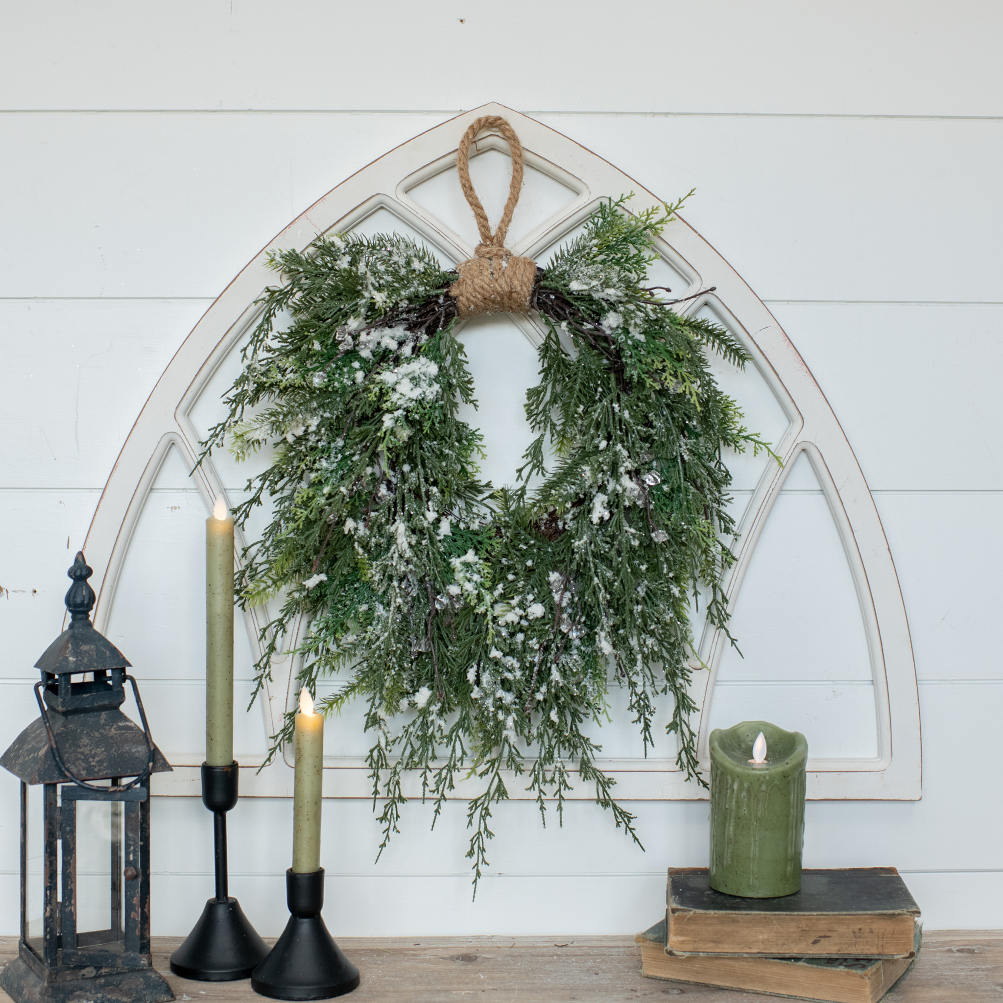 Snowy Cedar Hanging Wreath, 16", photo 4 of 4