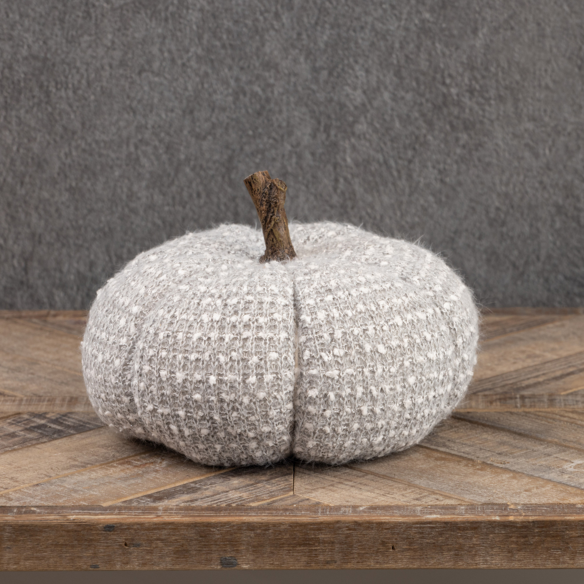 Grey & White Textured Pumpkin with Faux Wood Stem, 7.5", photo 2 of 3