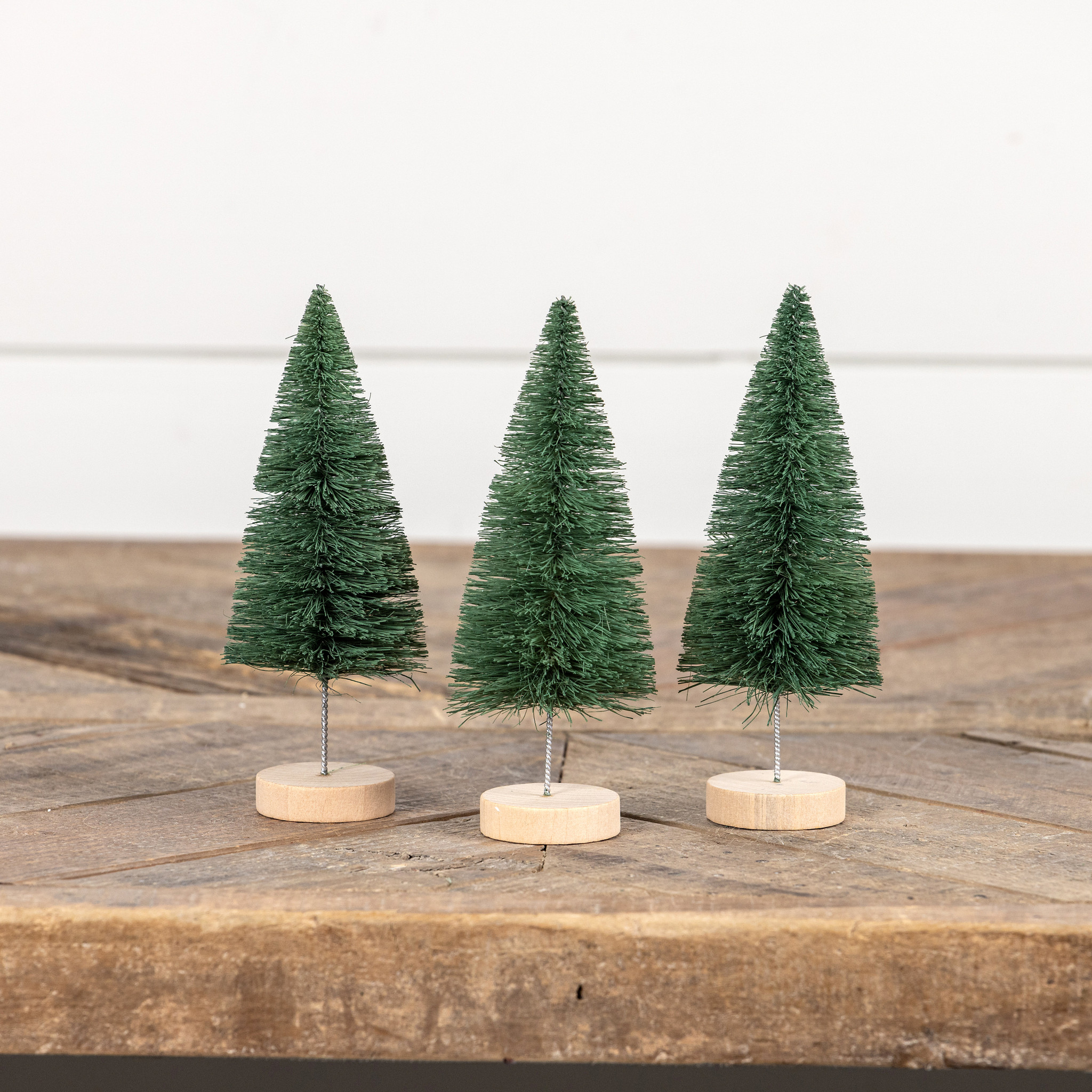 Dark Green Bottlebrush Trees, Set of 3, 6"
