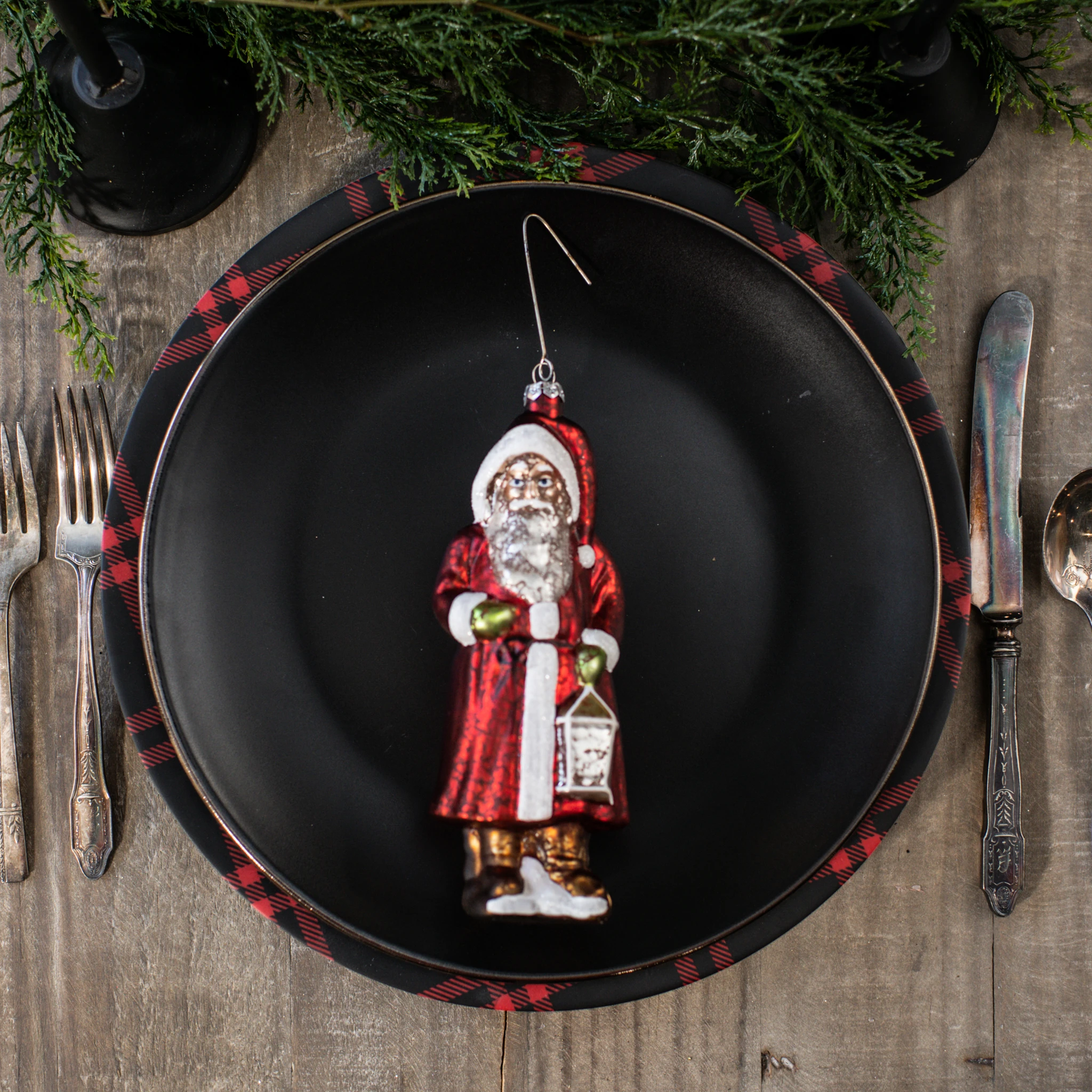 Santa with Lantern Ornament, 7"